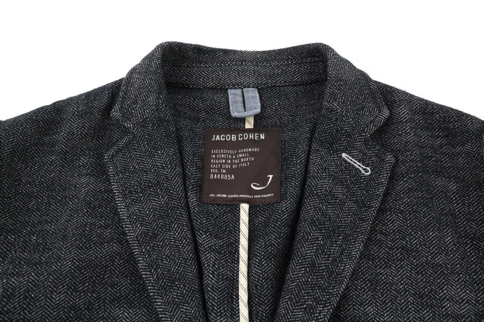 JACOB COHEN J521 vyriškas švarkas 52 tamsiai pilkas su medvilnės vilnos raštu ir be pamušalo 