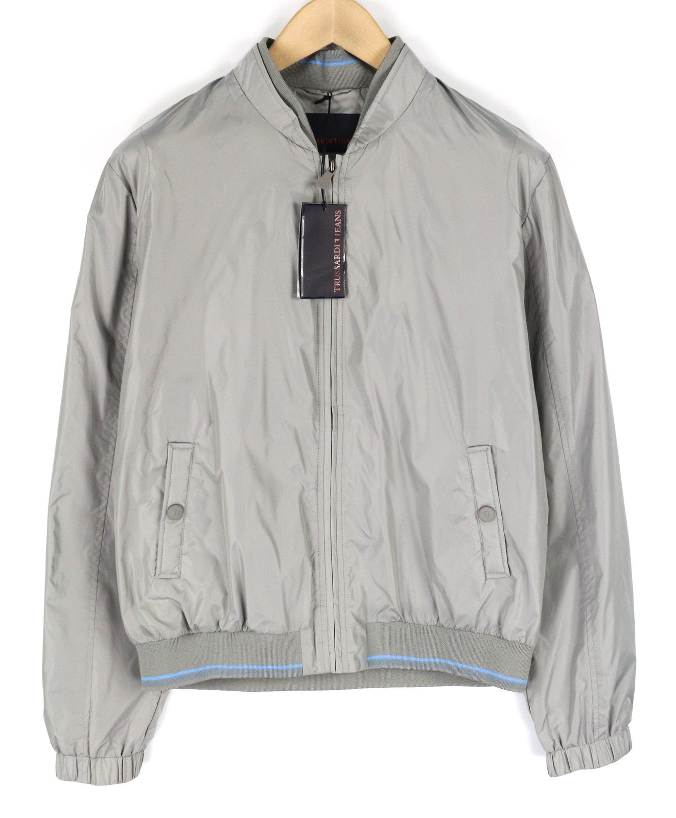 TRUSSARDI JEANS vyriška striukė 52 pilka lengva užtrauktuku bomber stiliaus ilgomis rankovėmis 