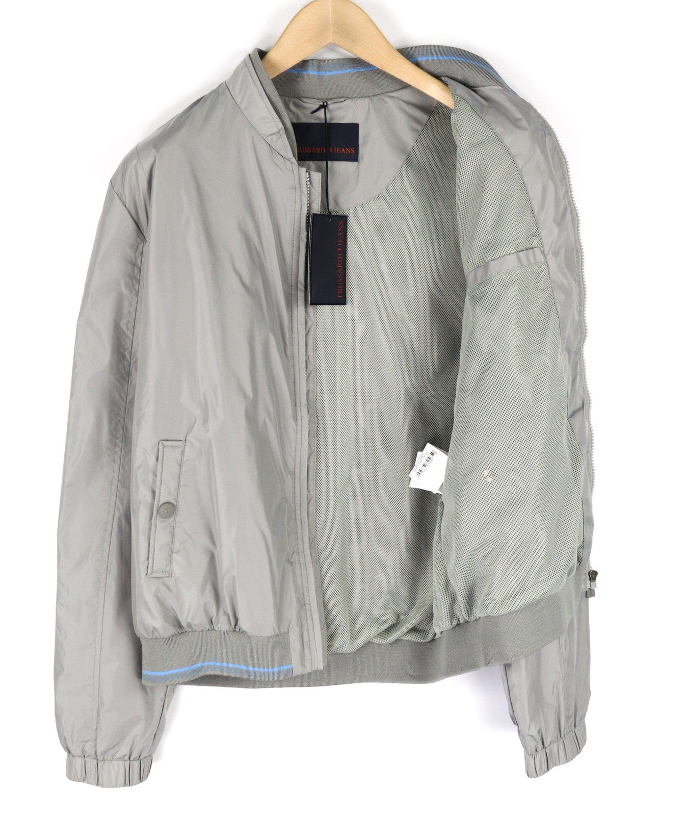 TRUSSARDI JEANS vyriška striukė 52 pilka lengva užtrauktuku bomber stiliaus ilgomis rankovėmis 