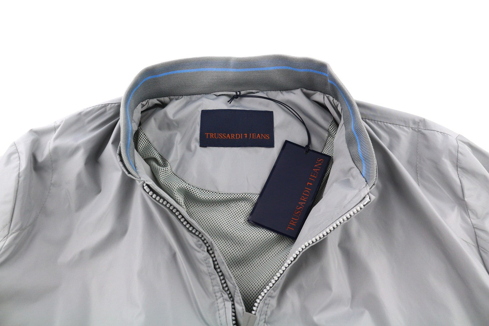 TRUSSARDI JEANS vyriška striukė 52 pilka lengva užtrauktuku bomber stiliaus ilgomis rankovėmis 