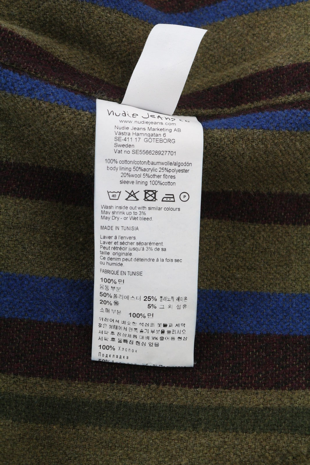 NUDIE Torkel Vintage mėlyna vyriška striukė XS su vilnoniu pamušalu ir išblukusiomis kaklo kišenėmis 