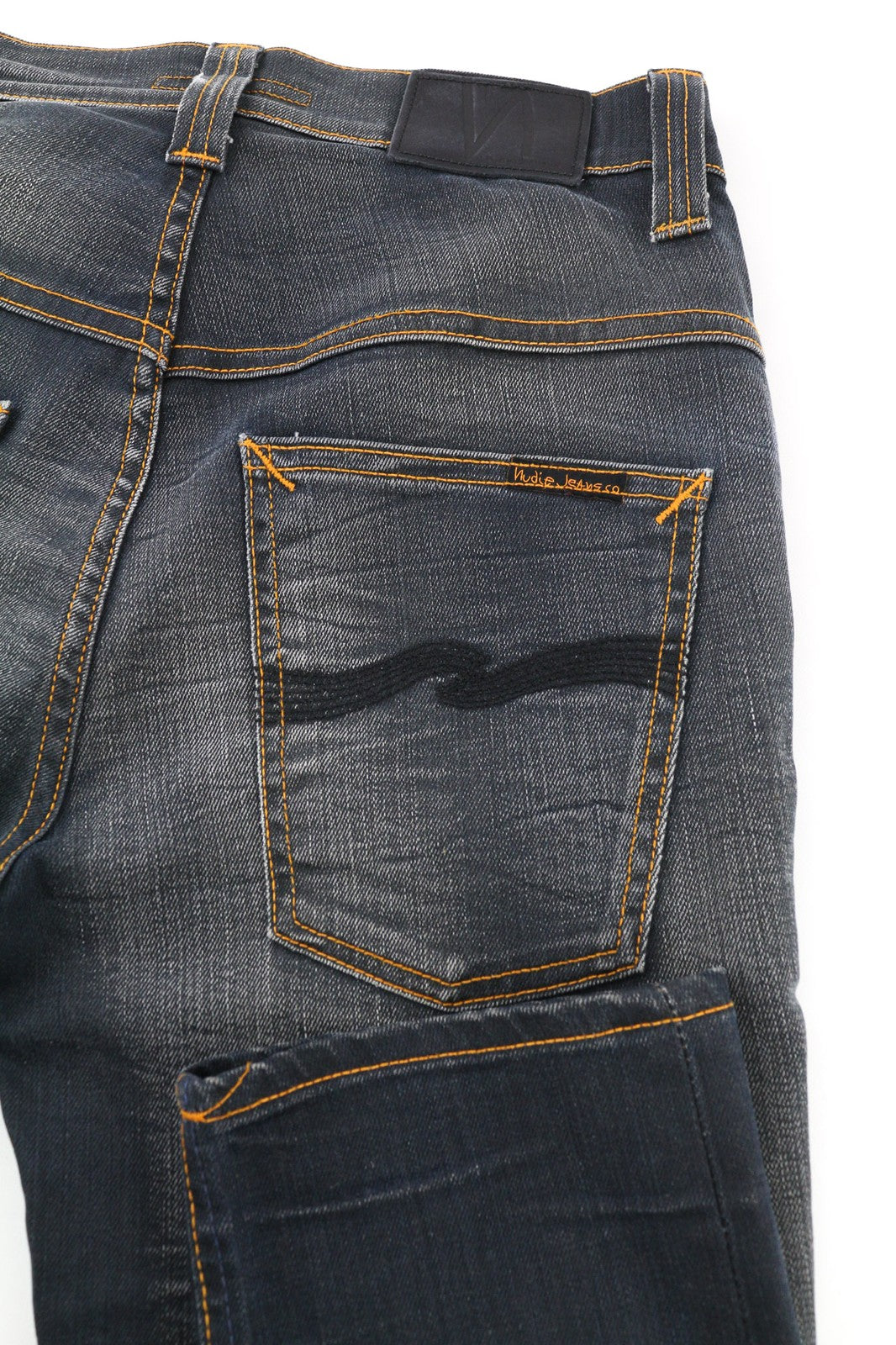 NUDIE Thin Finn Grey Authentique dėvėti vyriški džinsai W28/L34 plonos kišenės Faded 