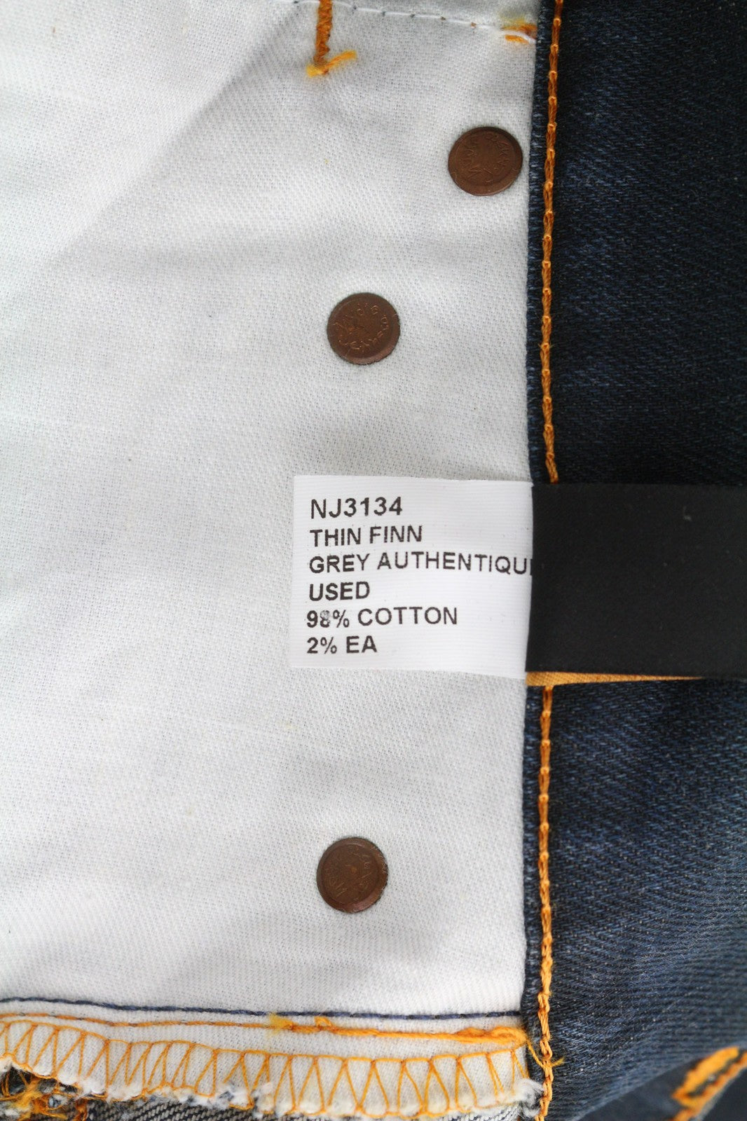 NUDIE Thin Finn Grey Authentique dėvėti vyriški džinsai W28/L34 plonos kišenės Faded 