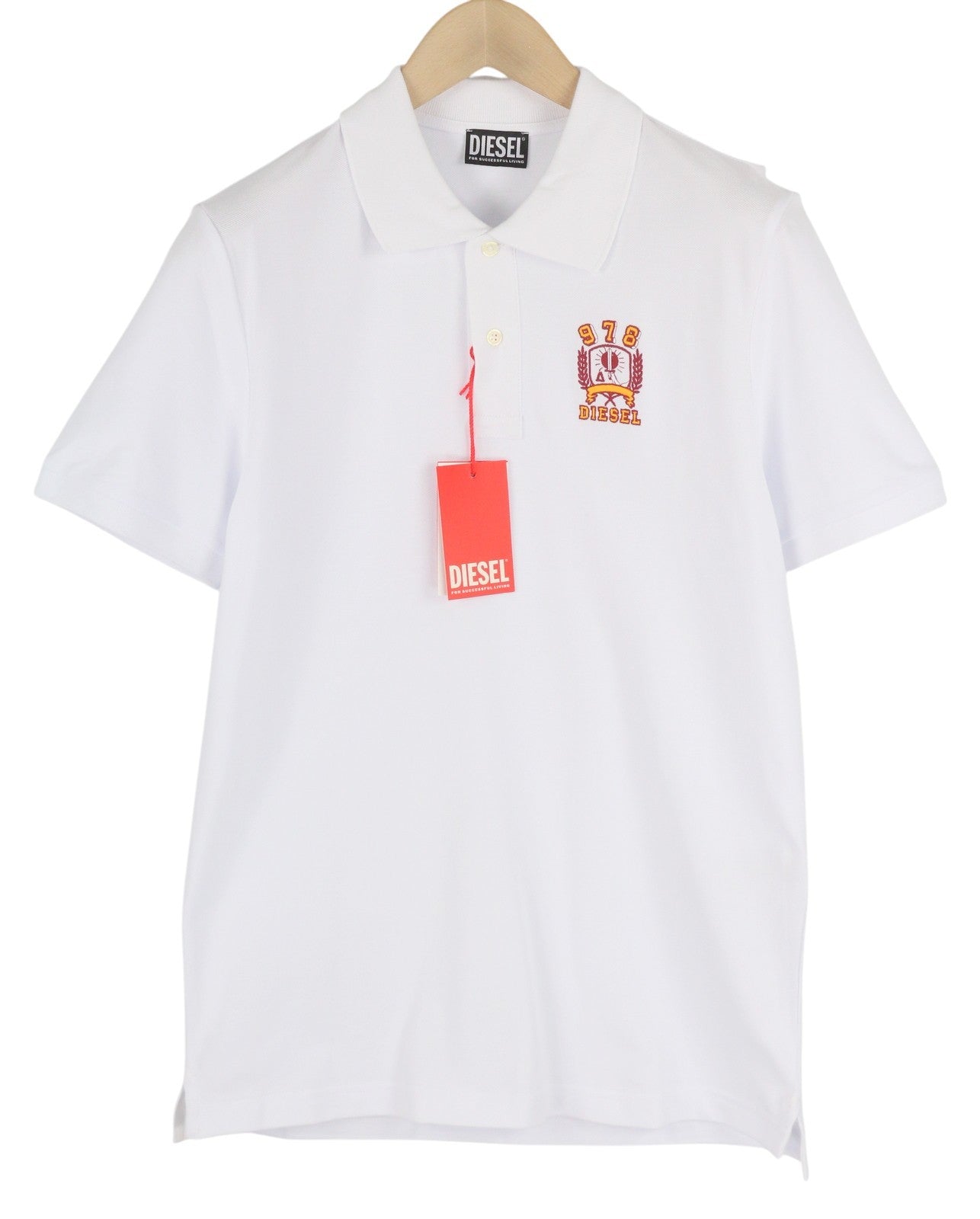 DIESEL T-Smith-E2 vyriški marškinėliai su trumpomis rankovėmis, raštuota apykakle ir polo apykakle, balti, RRP 110 € 