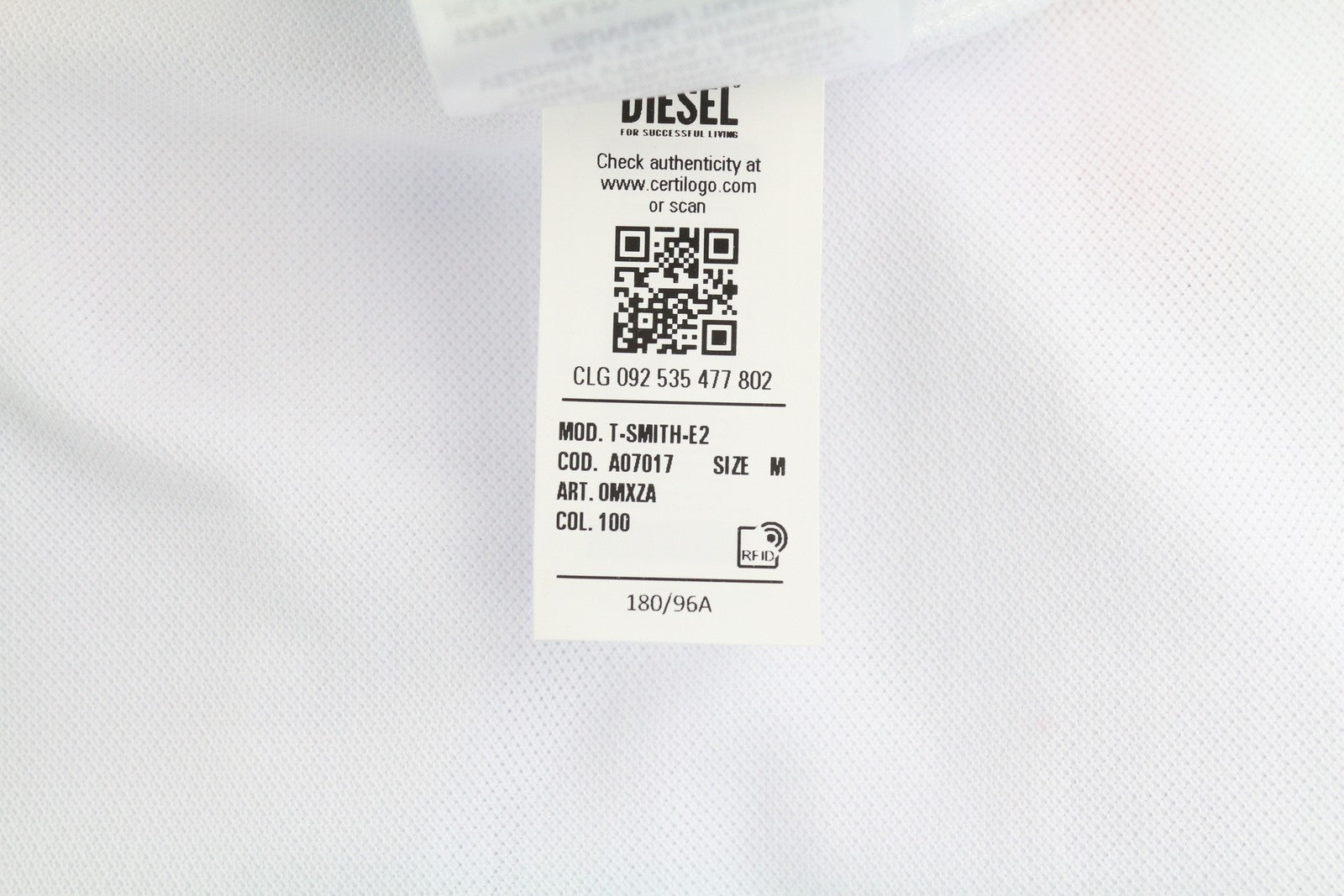 DIESEL T-Smith-E2 vyriški marškinėliai su trumpomis rankovėmis, raštuota apykakle ir polo apykakle, balti, RRP 110 € 