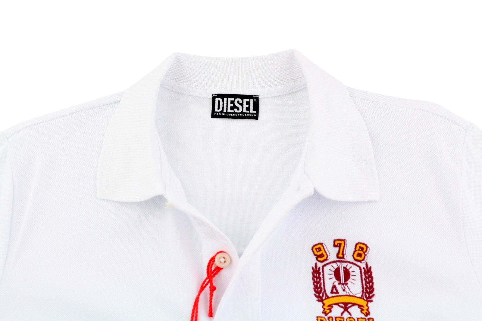 DIESEL T-Smith-E2 vyriški marškinėliai su trumpomis rankovėmis, raštuota apykakle ir polo apykakle, balti, RRP 110 € 