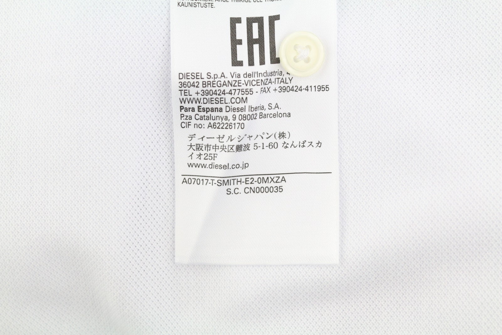 DIESEL T-Smith-E2 vyriški marškinėliai su trumpomis rankovėmis, raštuota apykakle ir polo apykakle, balti, RRP 110 € 