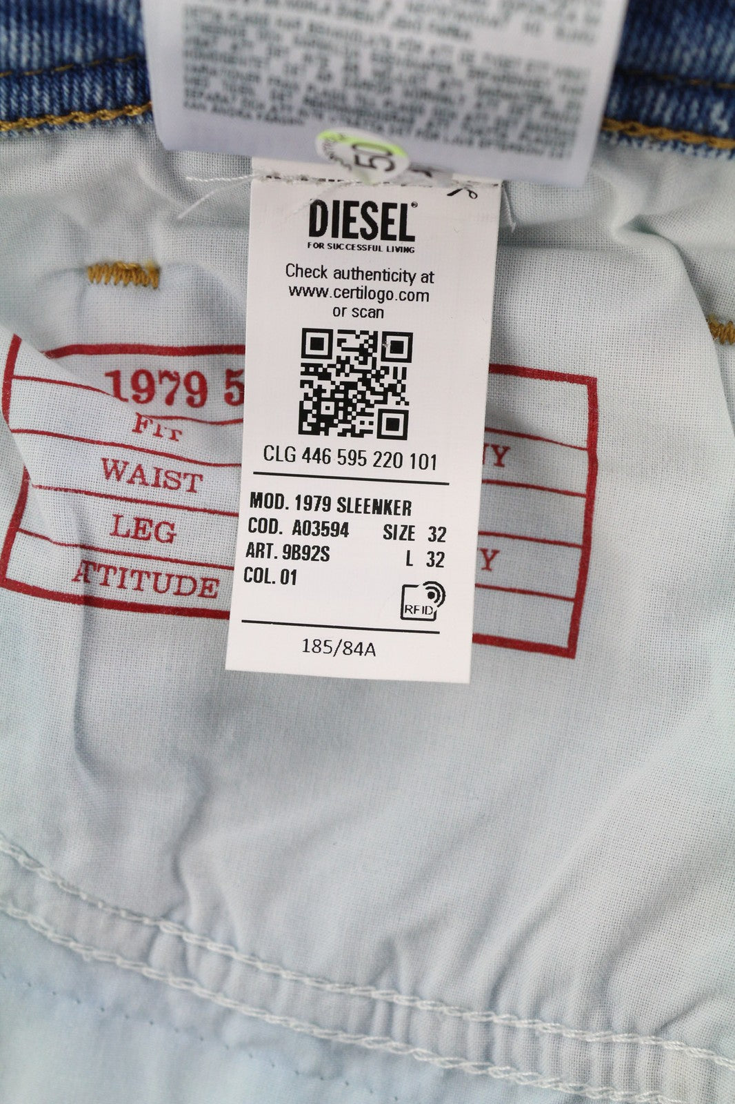 DIESEL 1979 Sleenker 9B92S vyriški džinsai, W32/L32, žemo juosmens, aptempti, skalbtos mėlynos spalvos 