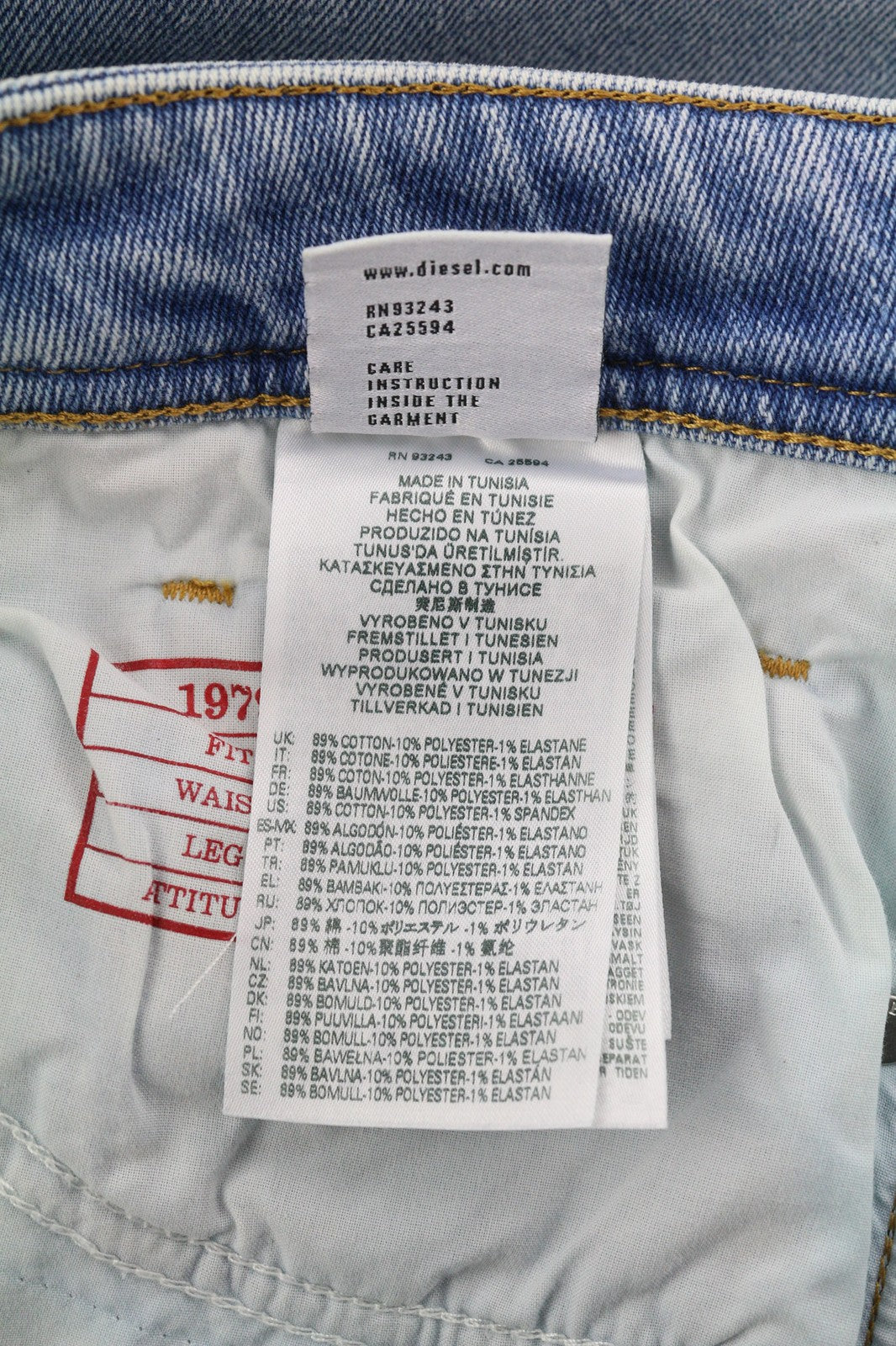 DIESEL 1979 Sleenker 9B92S vyriški džinsai, W32/L32, žemo juosmens, aptempti, skalbtos mėlynos spalvos 