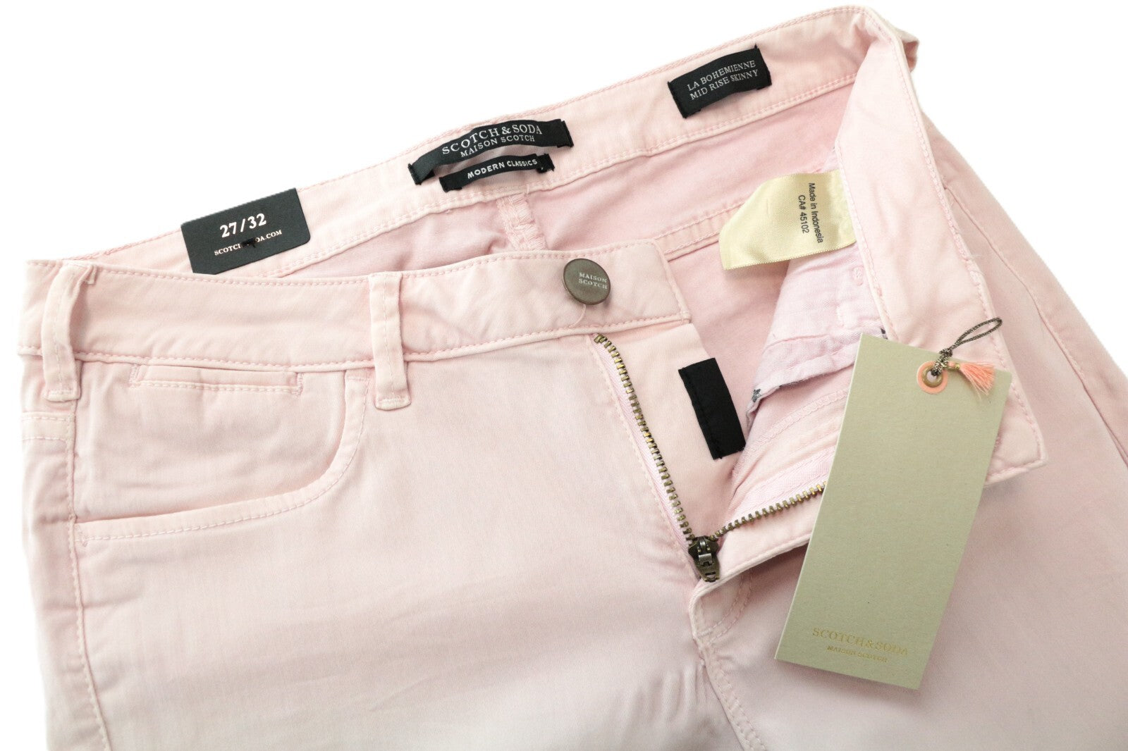 MAISON SCOTCH La Bohemienne W27/L32 moteriškos rožinės spalvos aptemptos džinsinės kelnės su užtrauktuku 
