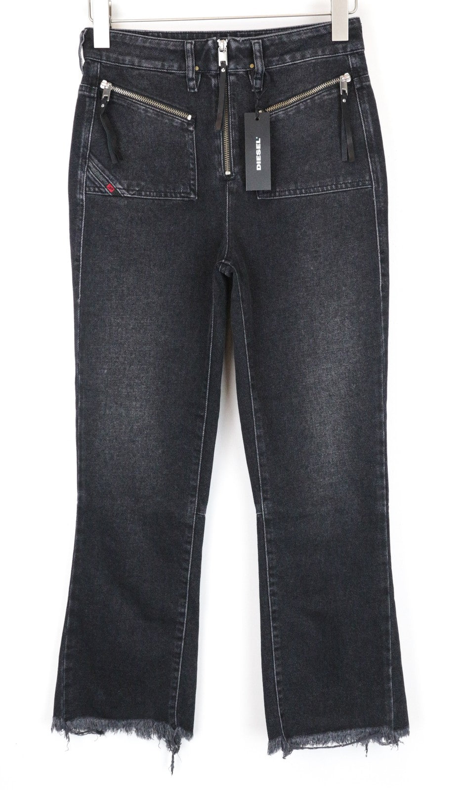 DIESEL D-Earlie 080AP W27/L32 Crop Slim juodi skalbtos medvilnės tamprūs batai 