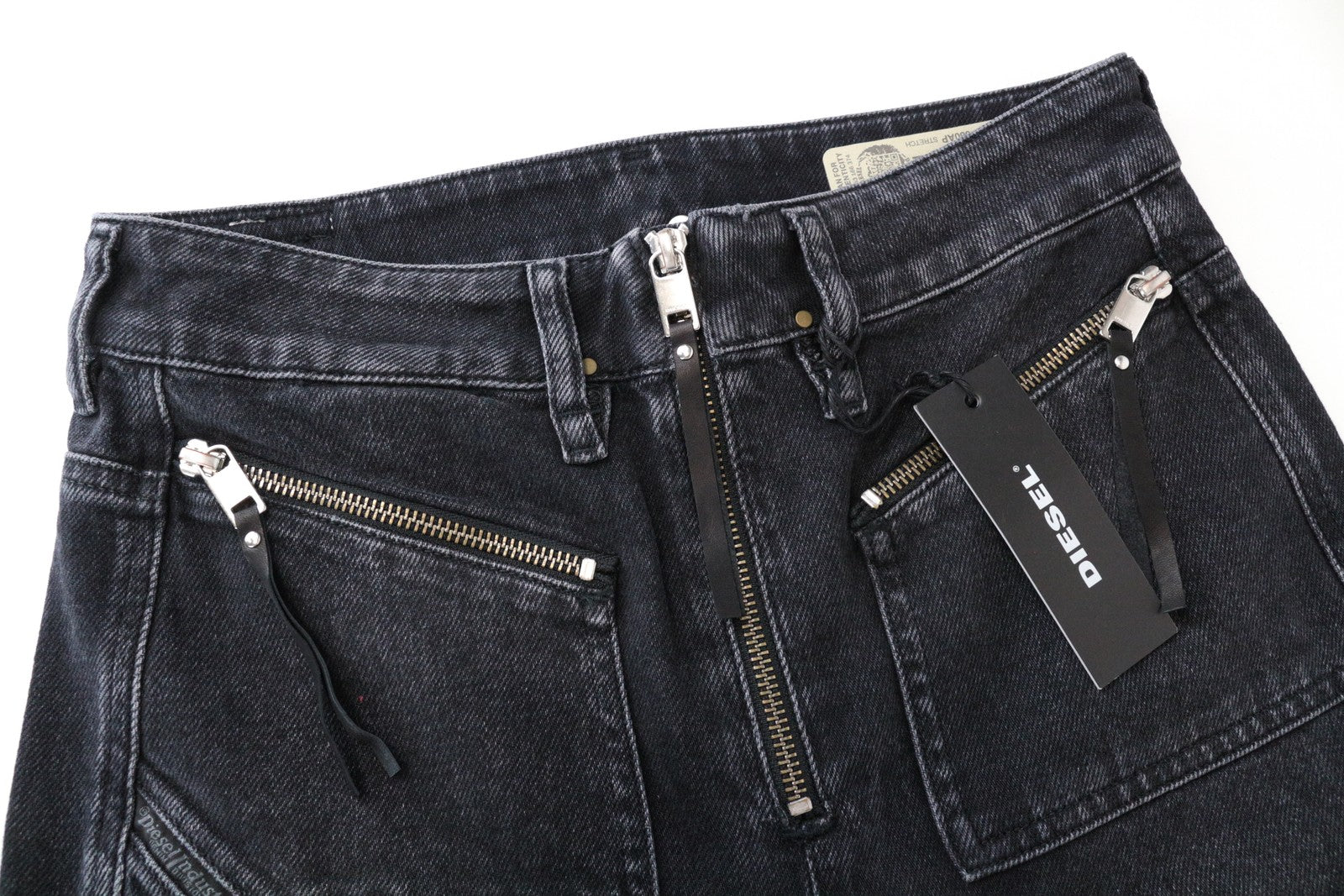 DIESEL D-Earlie 080AP W27/L32 Crop Slim juodi skalbtos medvilnės tamprūs batai 