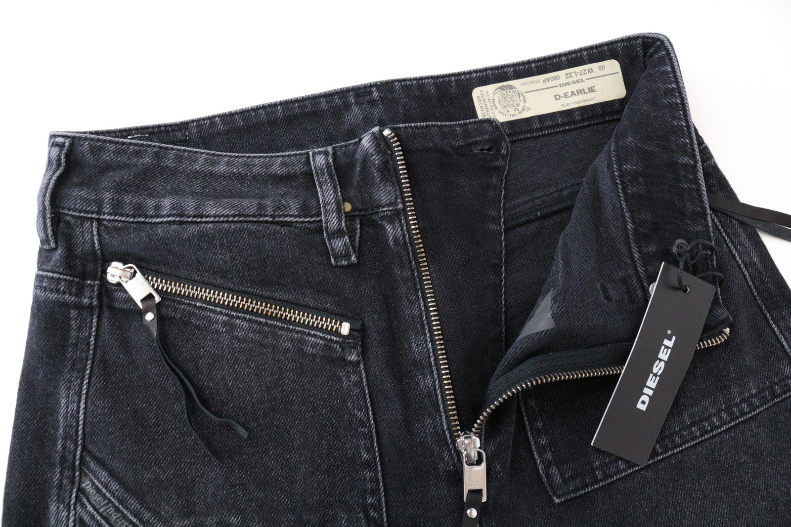 DIESEL D-Earlie 080AP W27/L32 Crop Slim juodi skalbtos medvilnės tamprūs batai 