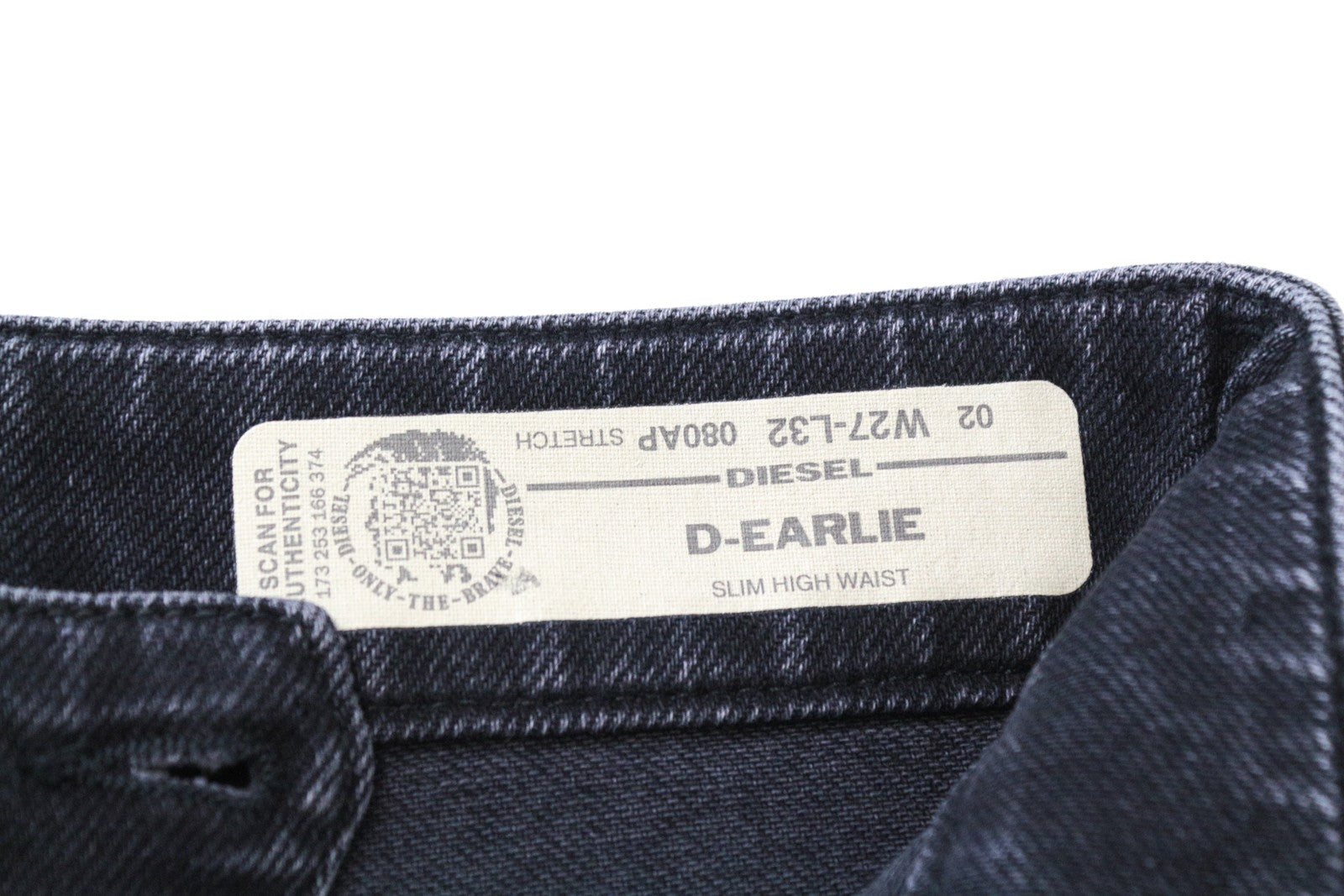 DIESEL D-Earlie 080AP W27/L32 Crop Slim juodi skalbtos medvilnės tamprūs batai 