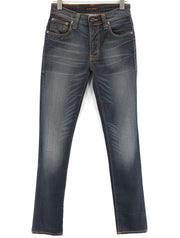 NUDIE Thin Finn Grey Authentique Used Mens Jeans W31/L32 Cotton Faded Zip