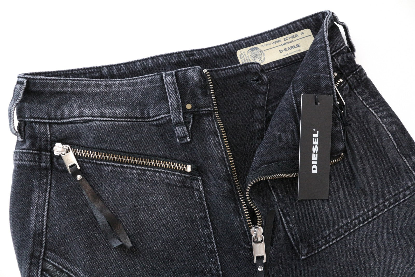 DIESEL D-Earlie 080AP W26/L32 skalbti juodi ploni tamprūs medvilniniai džinsai 