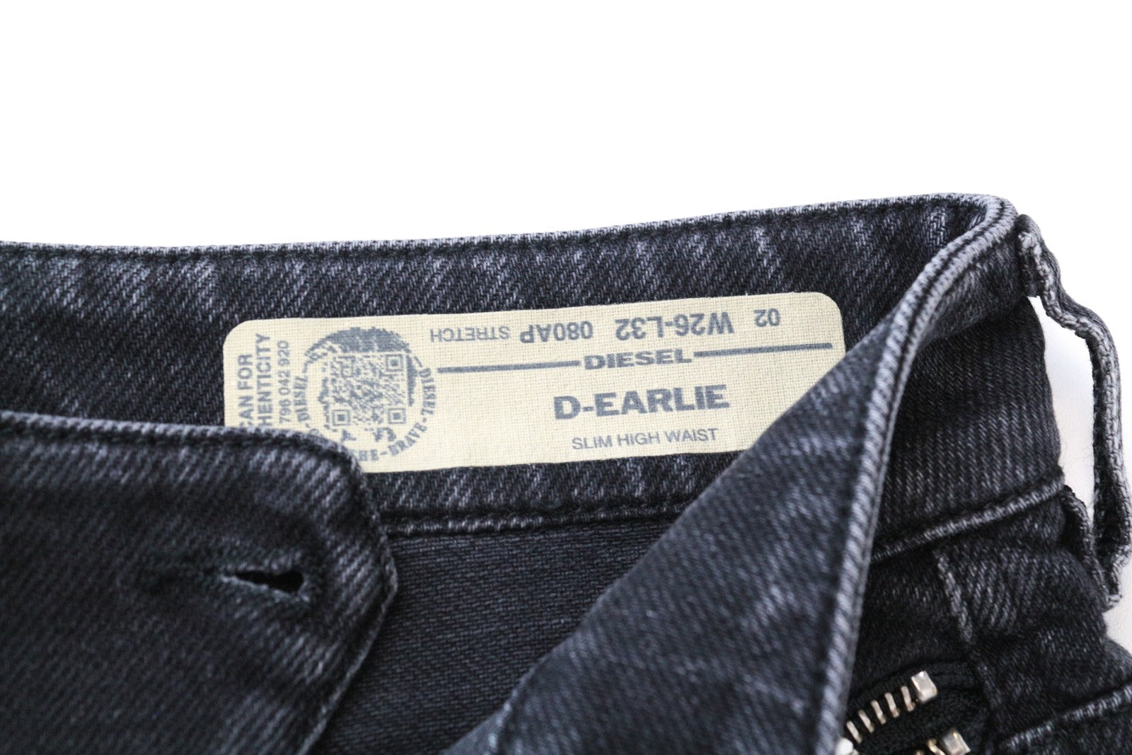 DIESEL D-Earlie 080AP W26/L32 skalbti juodi ploni tamprūs medvilniniai džinsai 