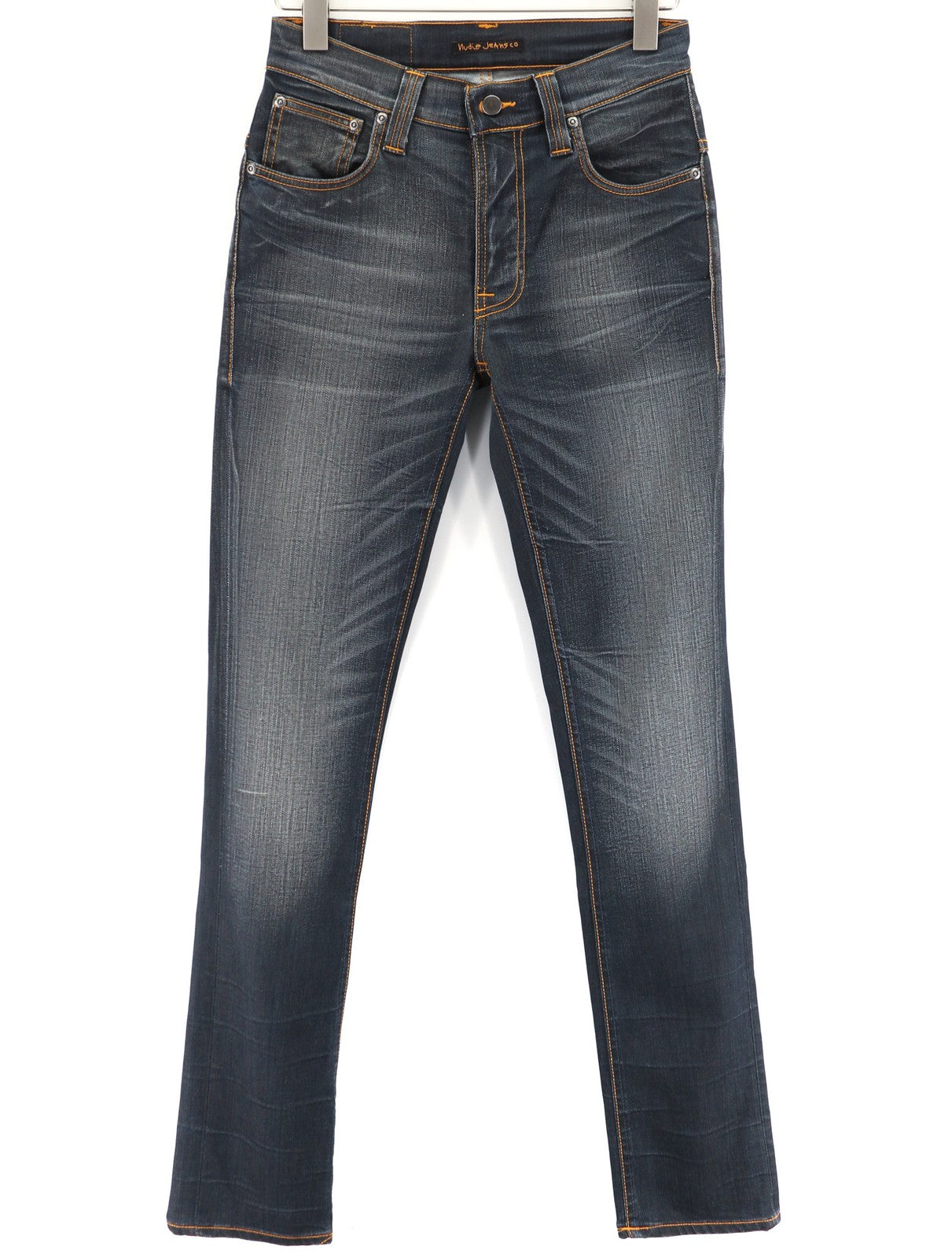 NUDIE Thin Finn Grey Authentique dėvėti vyriški džinsai W30/L32 Whiskers Cotton 