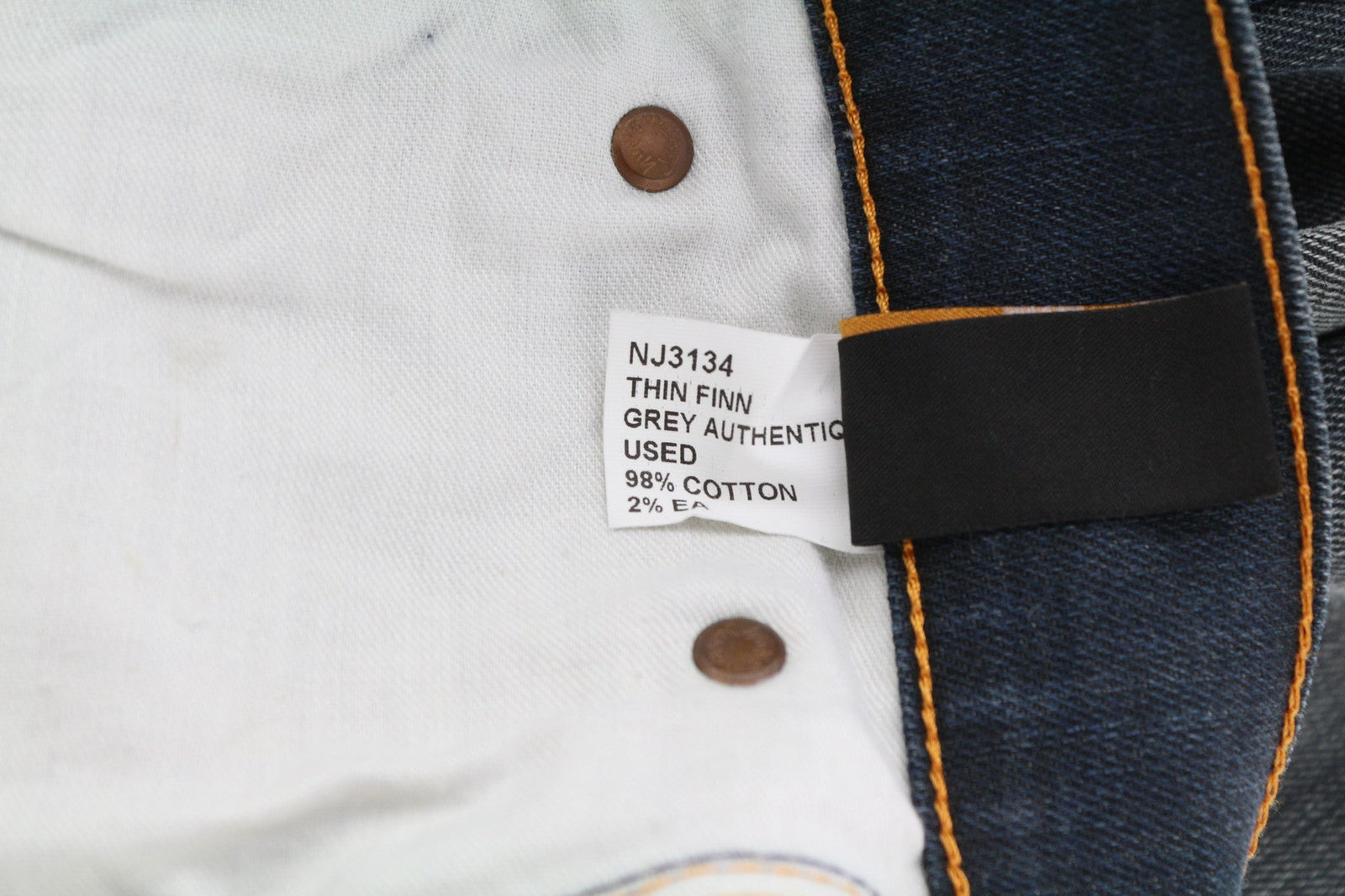 NUDIE Thin Finn Grey Authentique dėvėti vyriški džinsai W30/L32 Whiskers Cotton 