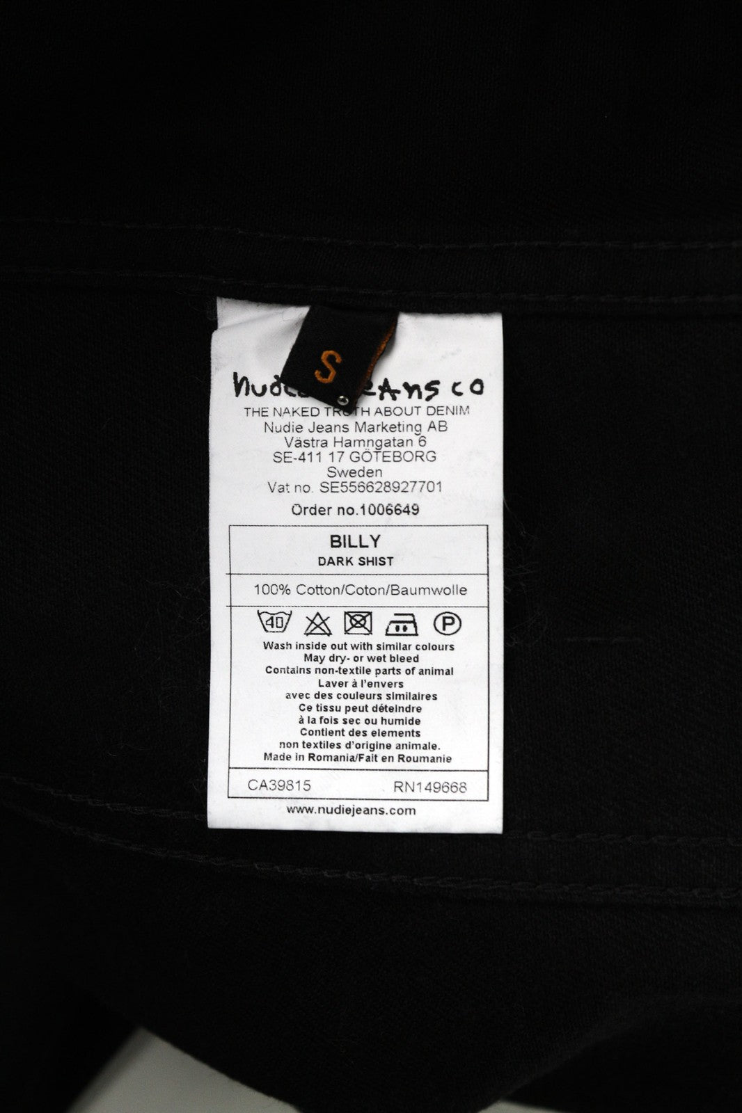 NUDIE JEANS Billy vyriška striukė S, tamsiai mėlyna, su sagomis, išskleista kaklo kišene 