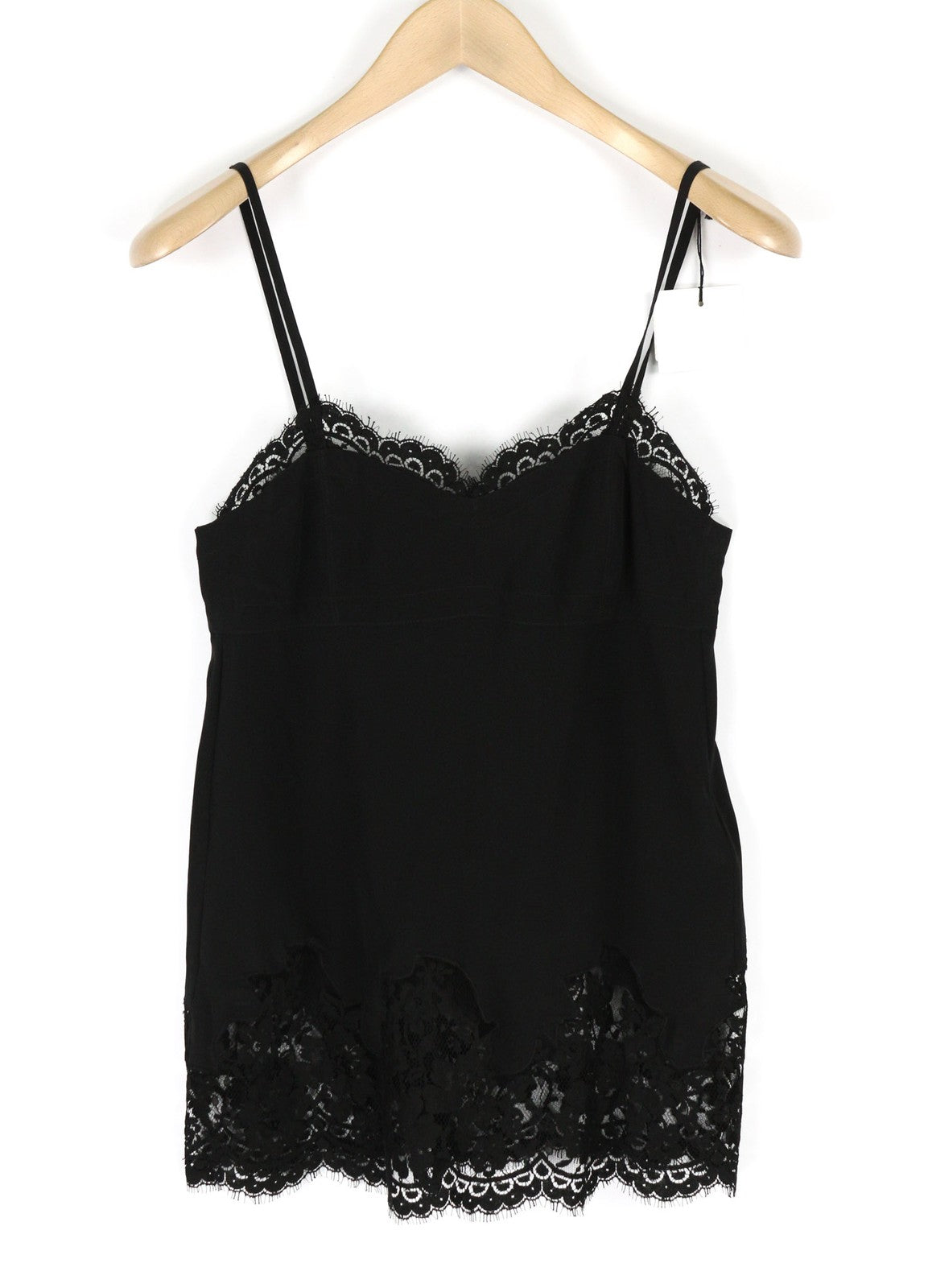 DIESEL BLACK GOLD Cesenz BG3BA moteriški marškinėliai be rankovių, 38 vnt., juodi, su nėriniuotais kraštais 