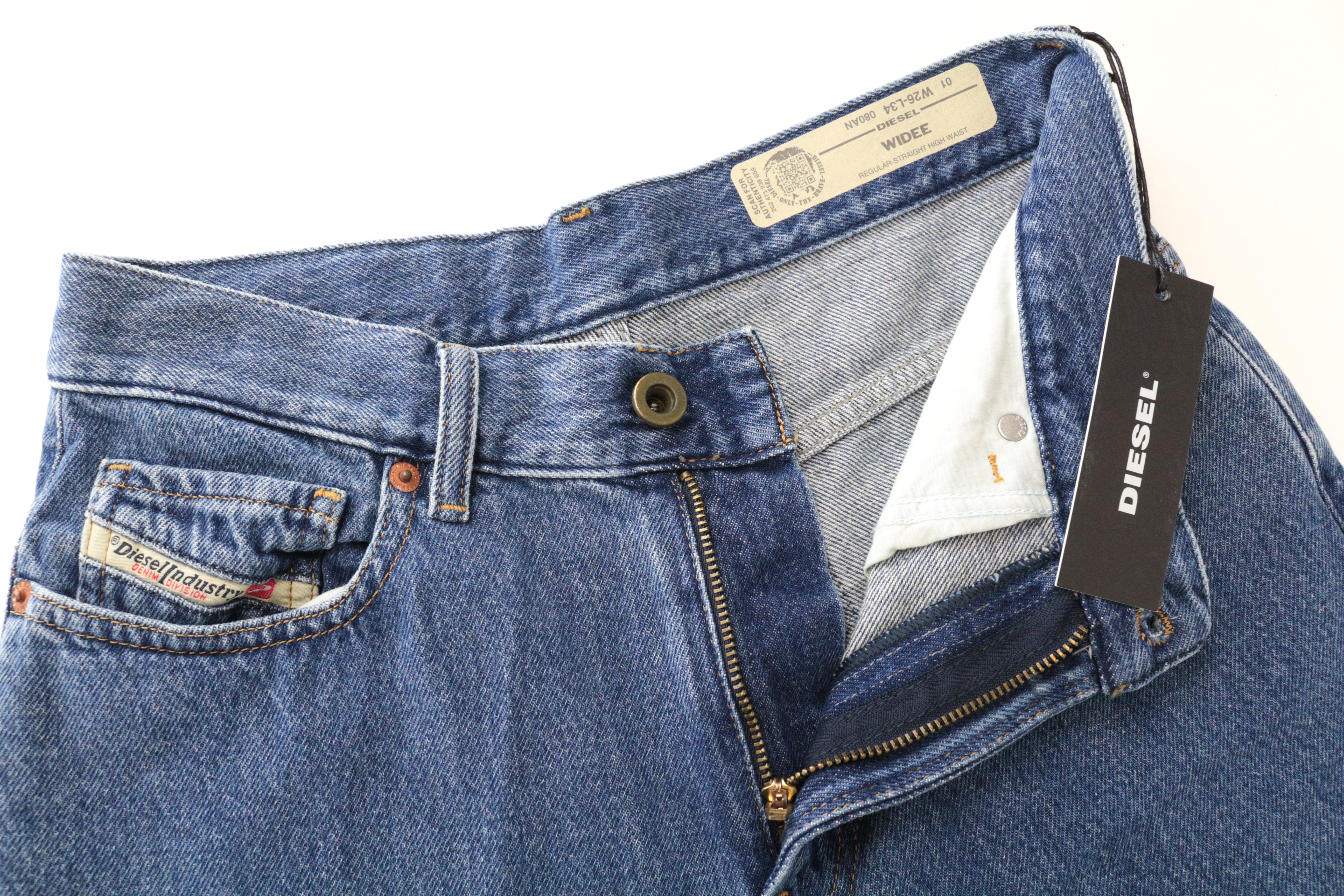 DIESEL Widee 080AN moteriški tiesūs mėlyni skalbto džinso džinsai W26/L34 