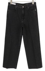 PT TORINO Tracy moteriški džinsai W28 juodi tiesūs cirkonio akmenėliais šone iki kulkšnies 