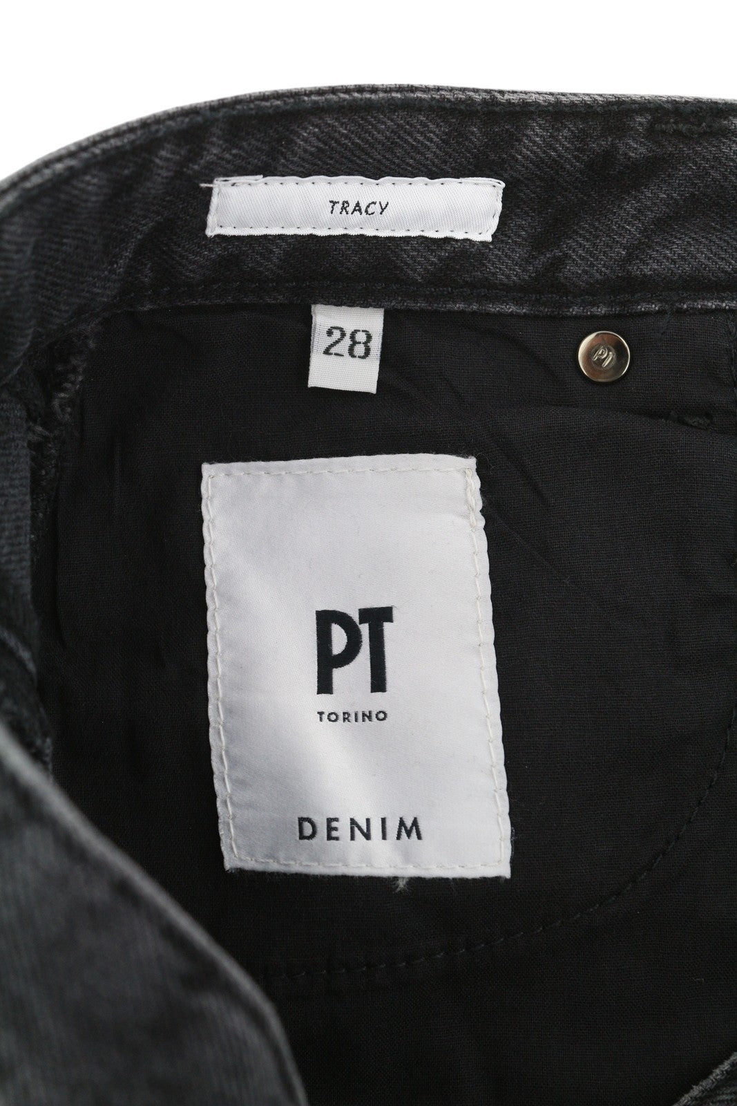 PT TORINO Tracy moteriški džinsai W28 juodi tiesūs cirkonio akmenėliais šone iki kulkšnies 