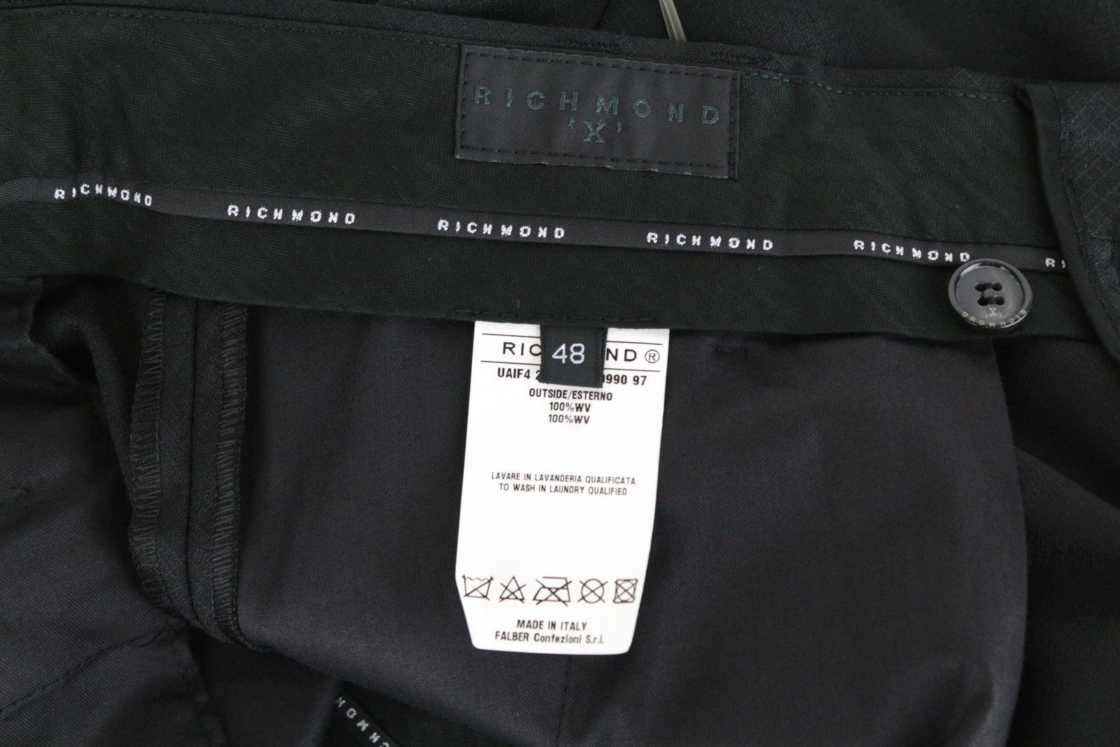 RICHMOND IT48 Men's Black Wool Pleated Chino Designer Dress Trousers