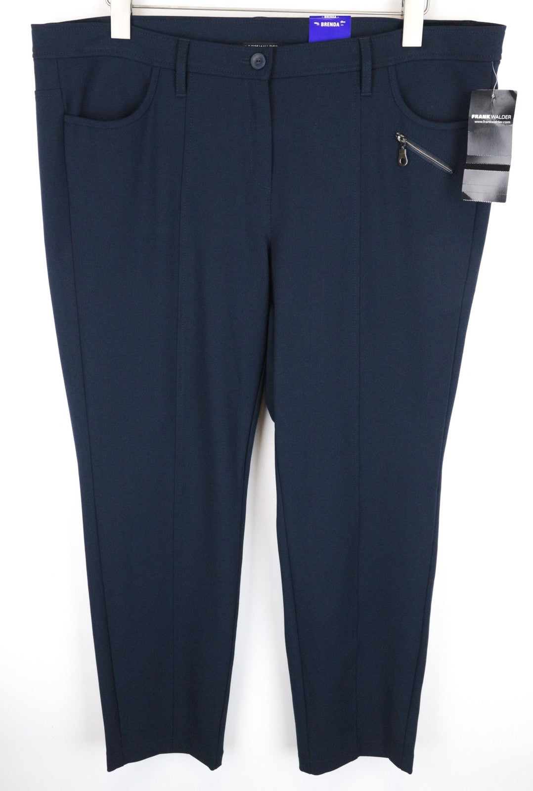 FRANK WALDER Brenda moteriškos rašalo mėlynos UK22 plonos tamprios dryžuotos kelnės 