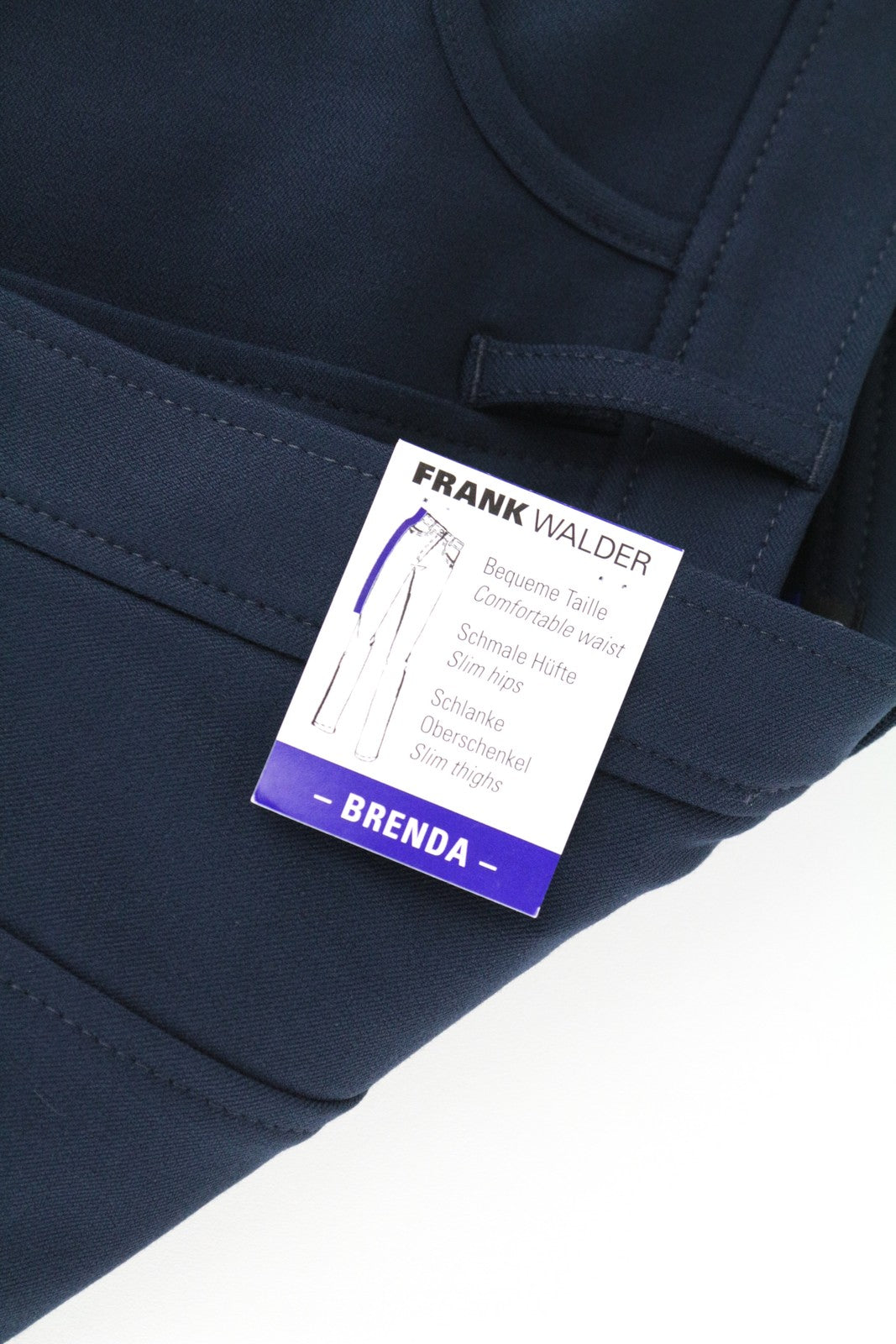 FRANK WALDER Brenda moteriškos rašalo mėlynos UK22 plonos tamprios dryžuotos kelnės 