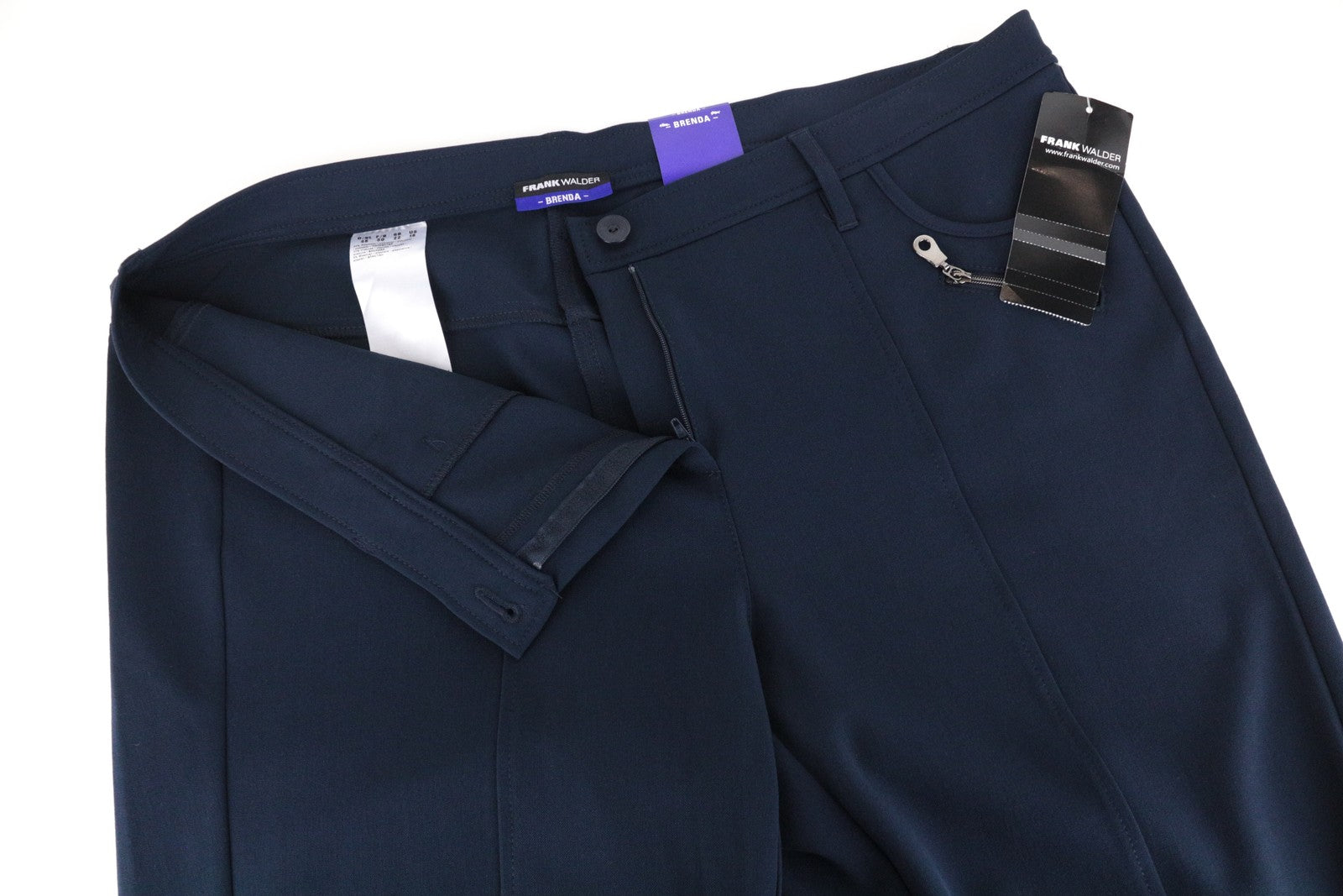 FRANK WALDER Brenda moteriškos rašalo mėlynos UK22 plonos tamprios dryžuotos kelnės 