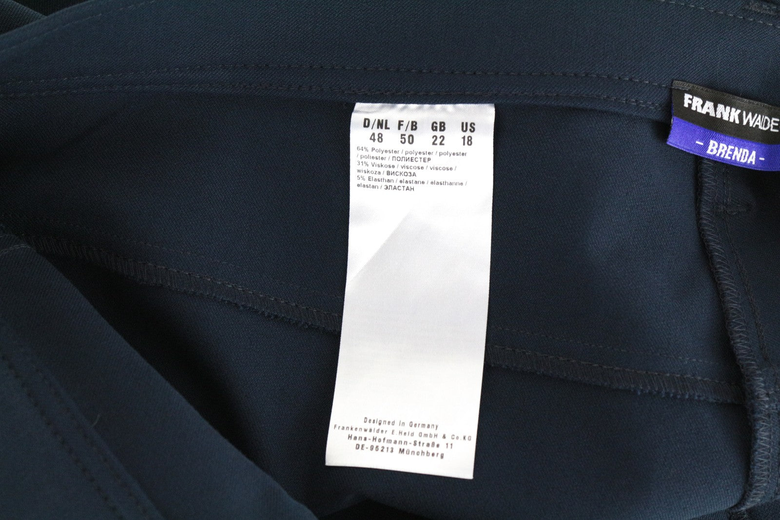 FRANK WALDER Brenda moteriškos rašalo mėlynos UK22 plonos tamprios dryžuotos kelnės 
