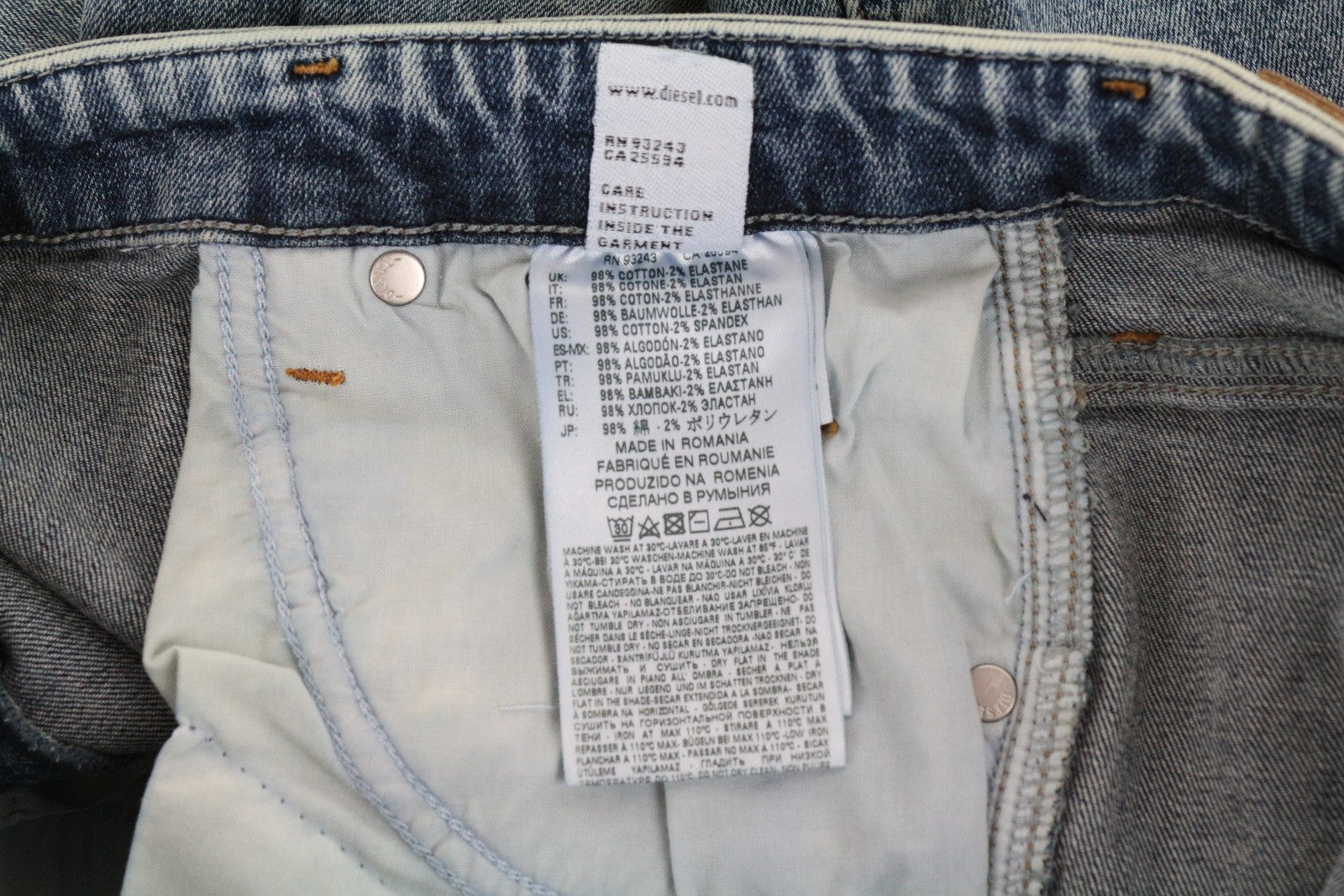 DIESEL Babhila 069BN moteriški W30/L30 tamprūs aptempti mėlyni džinsai su sagomis 