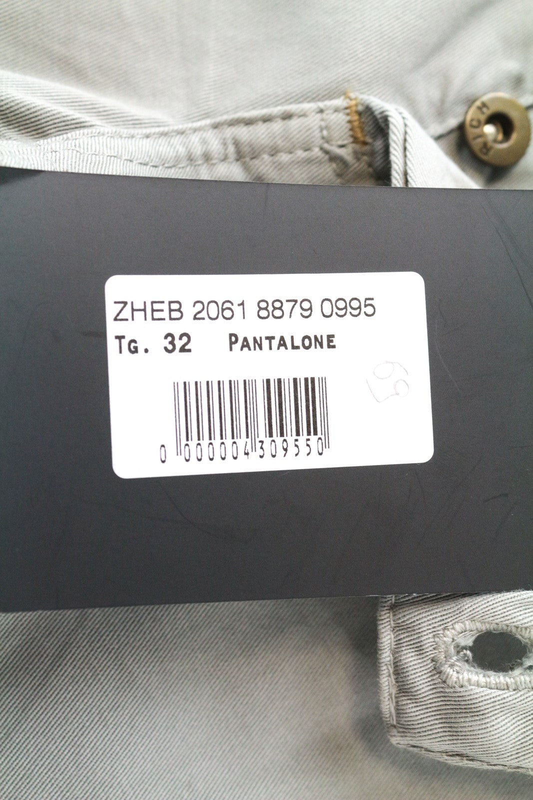 RICHMOND Men's Trousers 32 Grey Super Skinny Cotton Flat Front Fit