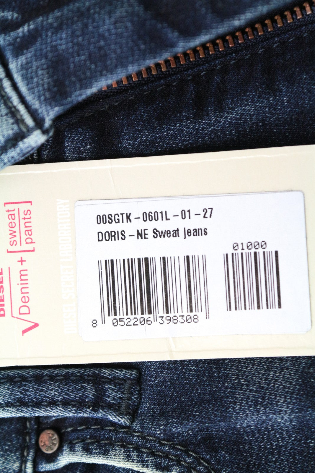 DIESEL Doris-NE 0601L W27 moteriškos plonos mėlynos medvilninės jogg džinsinės kelnės 