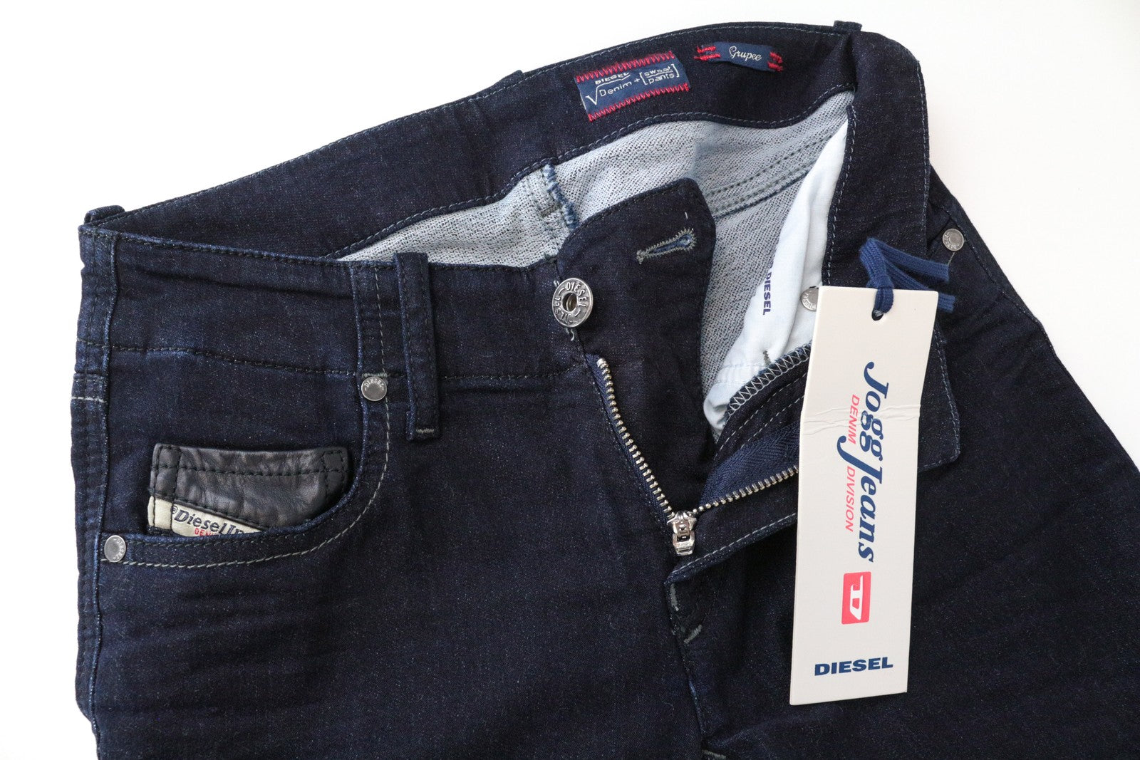 DIESEL Grupee-NE 0600V W23 mergaitiškos mėlynos, plonos medvilninės džinsinės kelnės jogg fit 