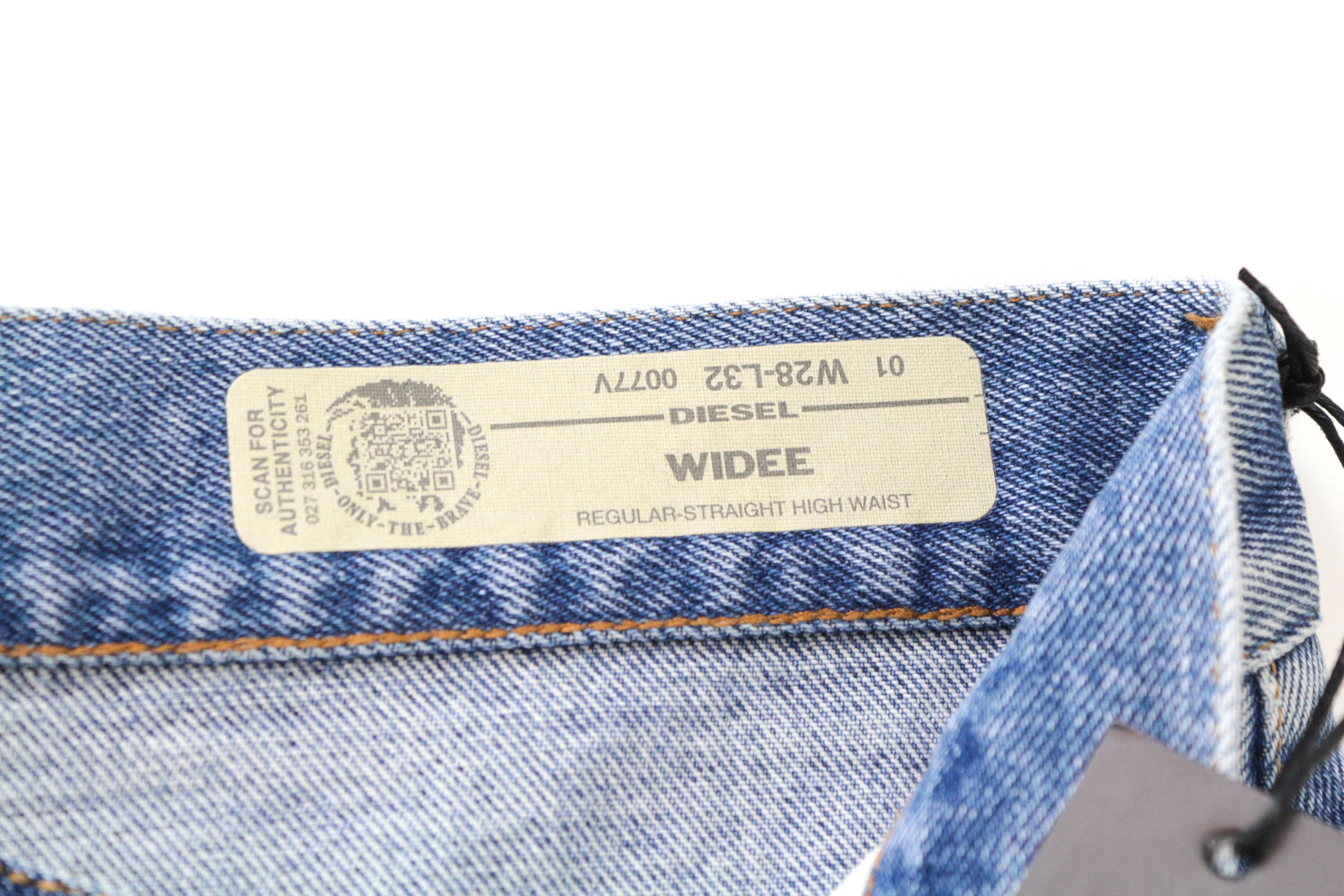 DIESEL Widee 0077V W28/L32 grynos medvilnės mėlyni skalbti tiesūs džinsai 