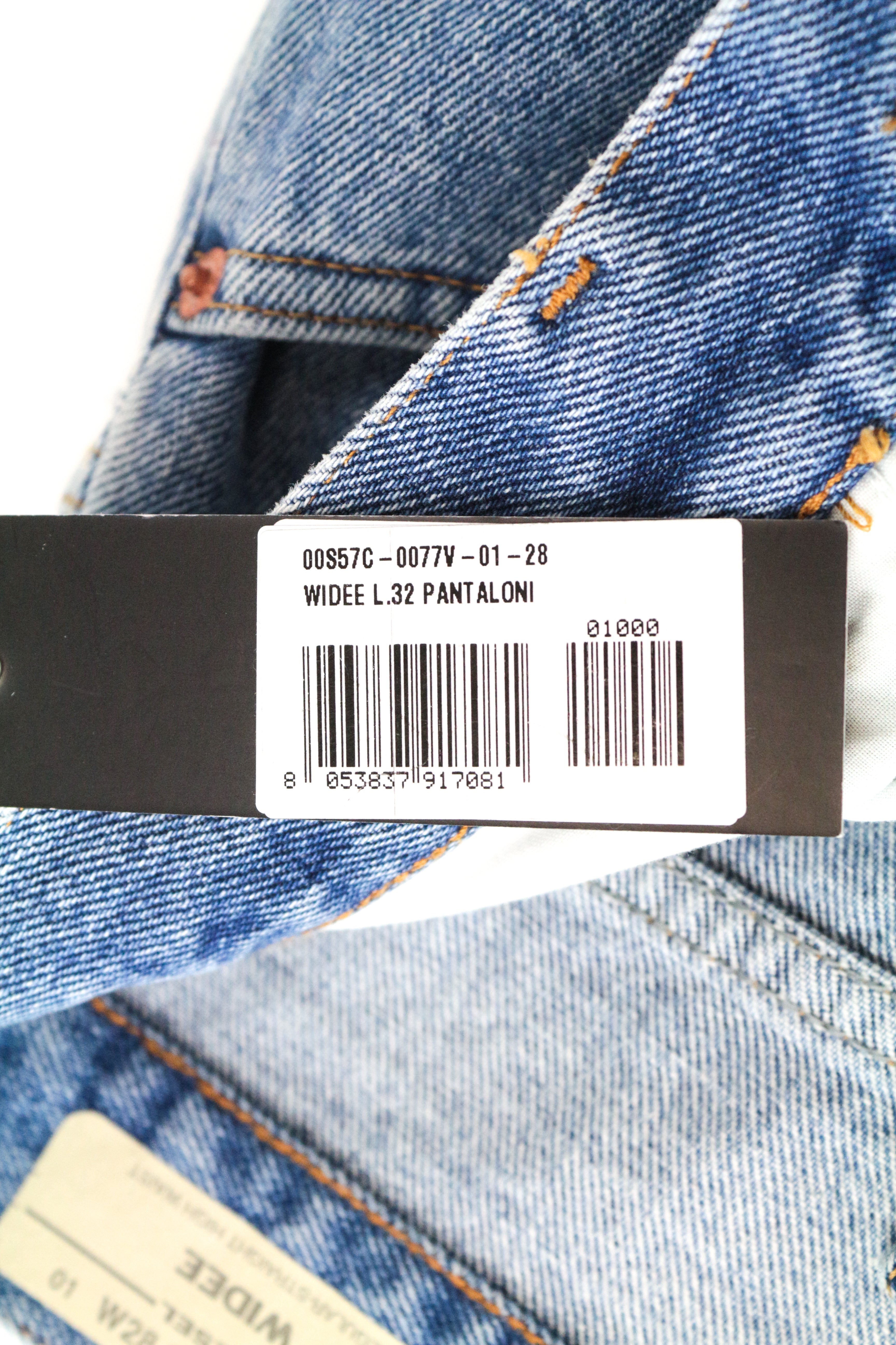 DIESEL Widee 0077V W28/L32 grynos medvilnės mėlyni skalbti tiesūs džinsai 