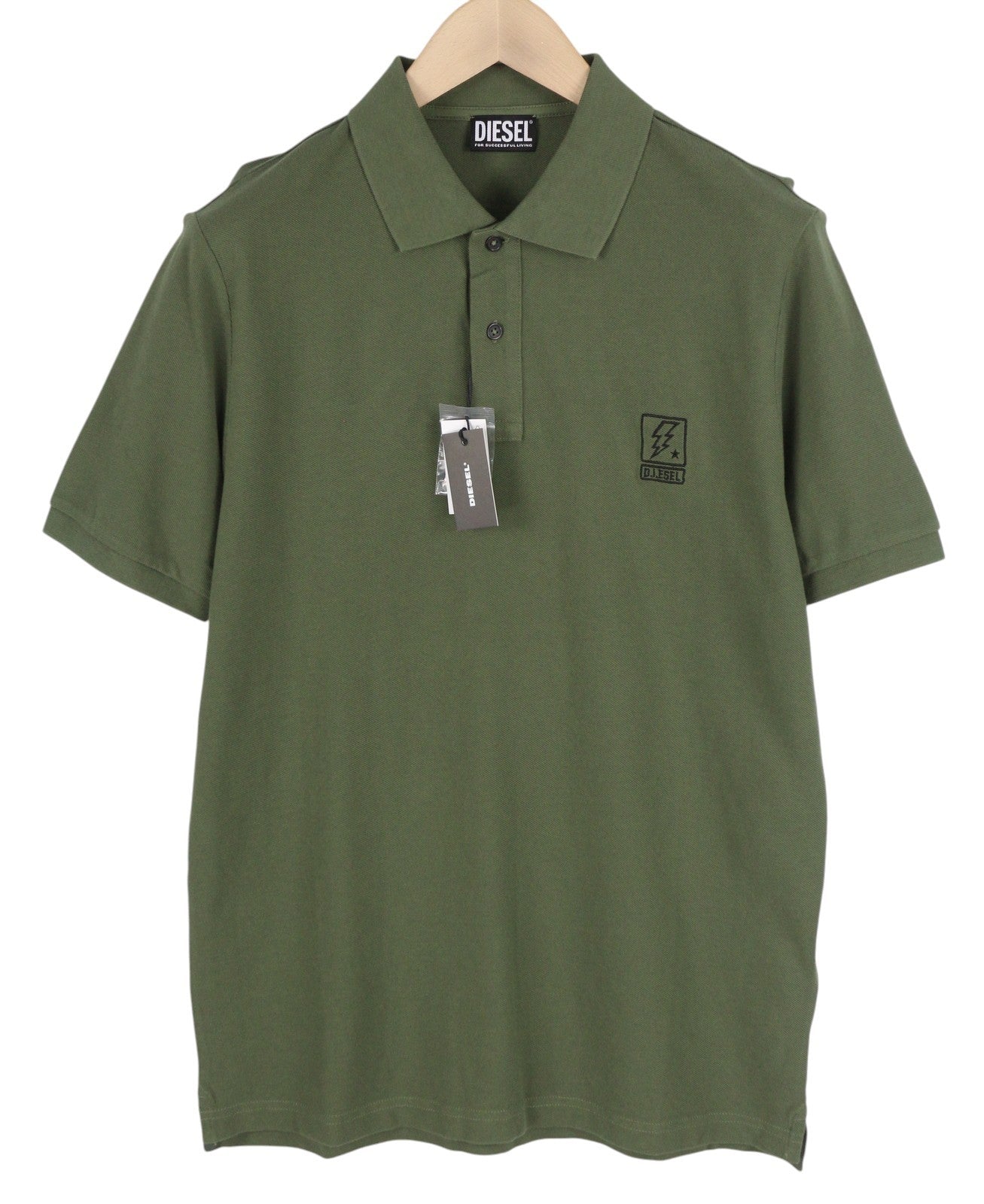 DIESEL T-Smith-B1 vyriški marškinėliai XL dydžio, trumpomis rankovėmis, polo apykakle, chaki žali, medvilniniai 