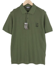 DIESEL T-Smith-B1 vyriški marškinėliai XL dydžio, trumpomis rankovėmis, polo apykakle, chaki žali, medvilniniai 