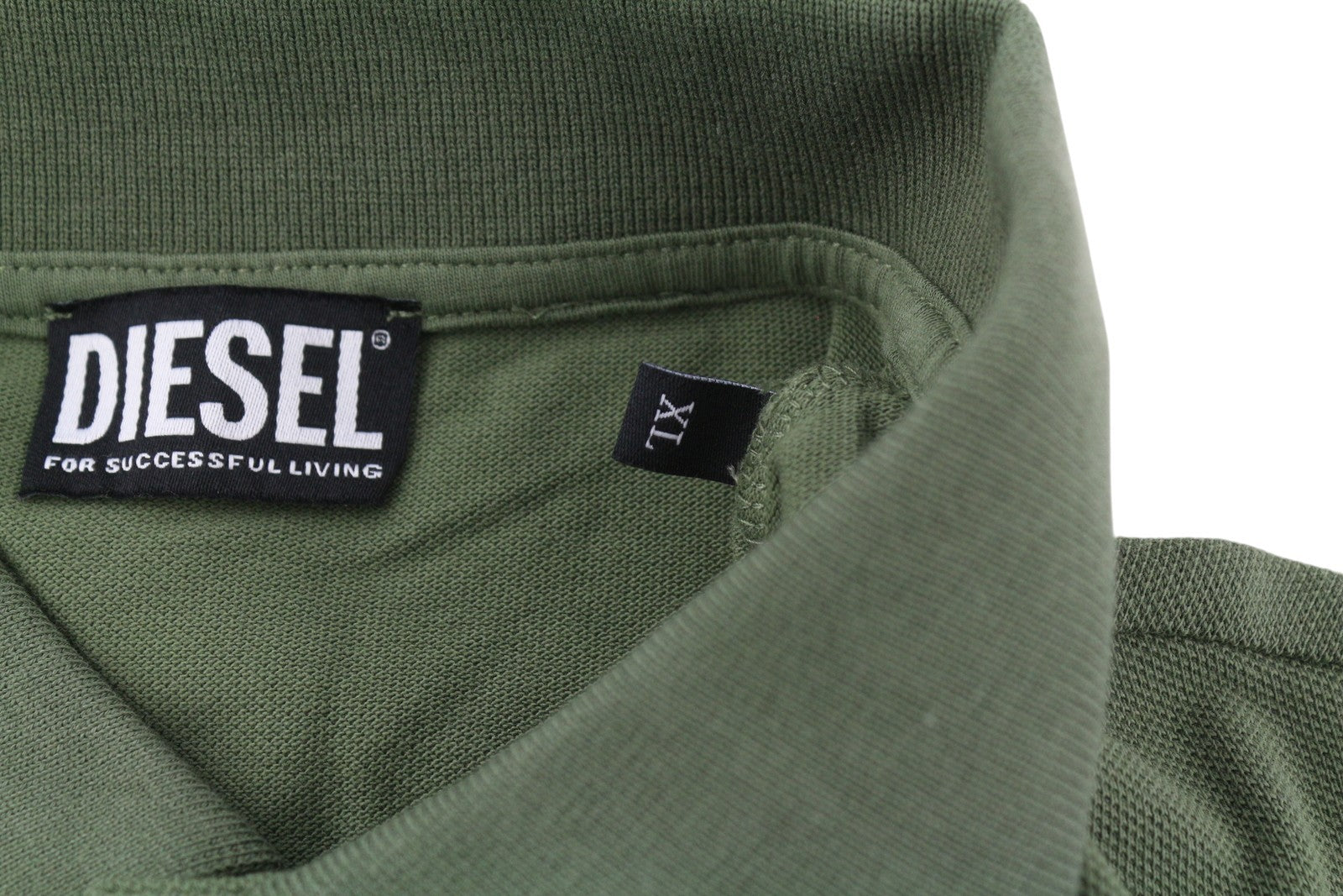 DIESEL T-Smith-B1 vyriški marškinėliai XL dydžio, trumpomis rankovėmis, polo apykakle, chaki žali, medvilniniai 