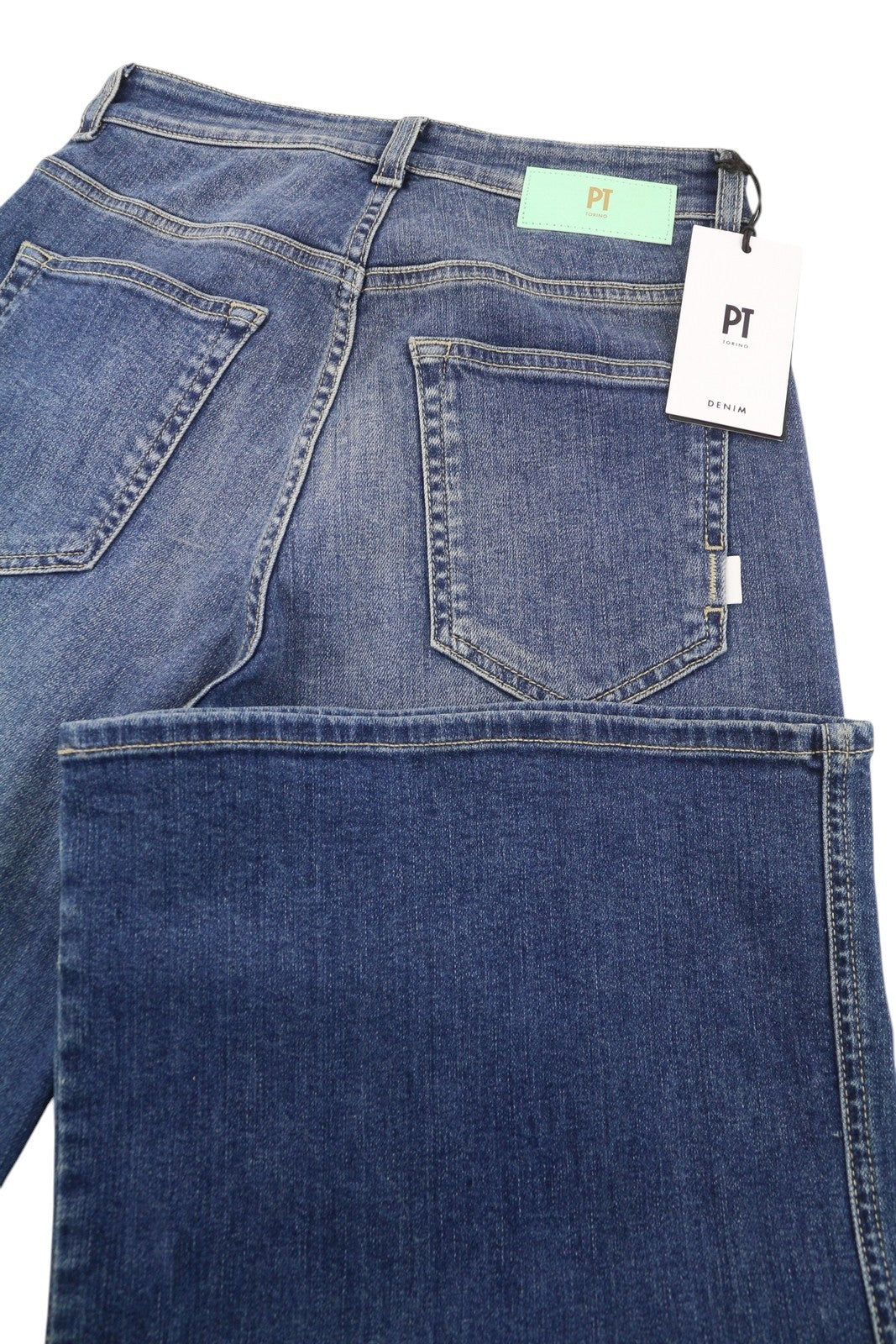 PT TORINO Cyndi moteriški džinsai W26 mėlyni siuvinėti aukštu juosmeniu platėjančiomis klešnėmis RRP 250 € 
