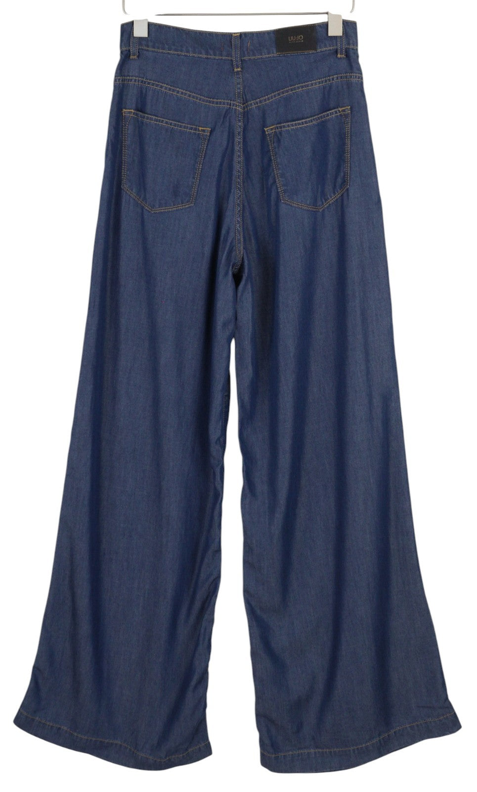 LIU JO platėjančios moteriškos kelnės W28 mėlynos aukštu juosmeniu platėjančių klešnių imitacijos 