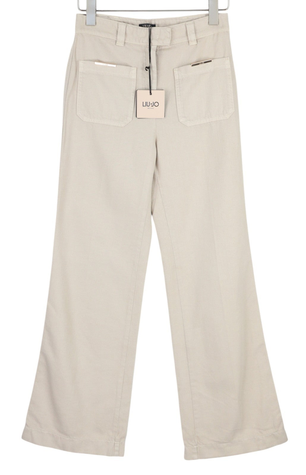 LIU JO Lungo moteriški džinsai W28 smėlio spalvos, su aukšta juosmeniu, su užtrauktuku, šviesiai mėlyni 