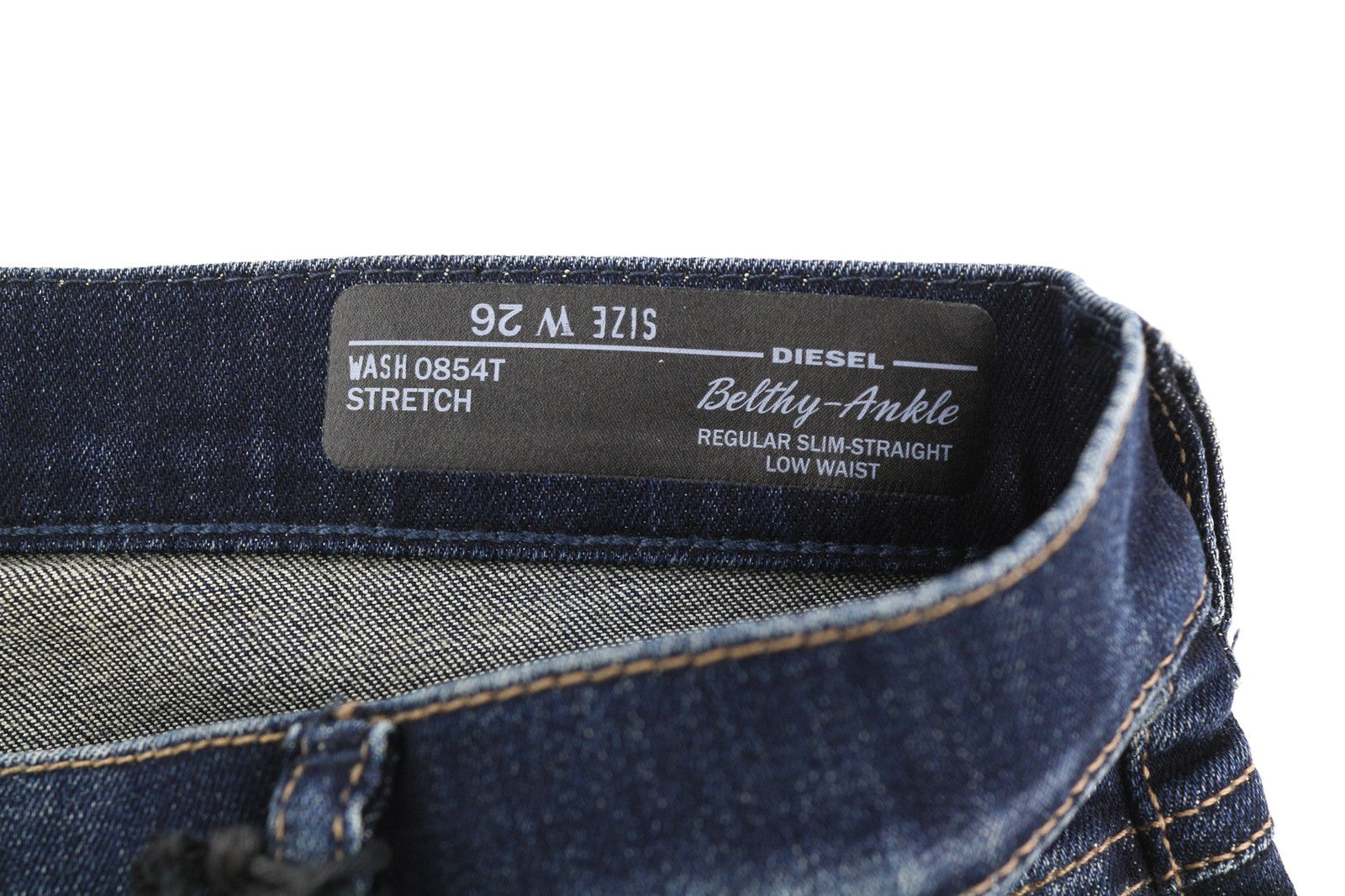 DIESEL Belthy-Ankle 0854T moteriški džinsai, W26, RRP 230 €, ploni, tiesūs, žemu juosmeniu, mėlyni. 