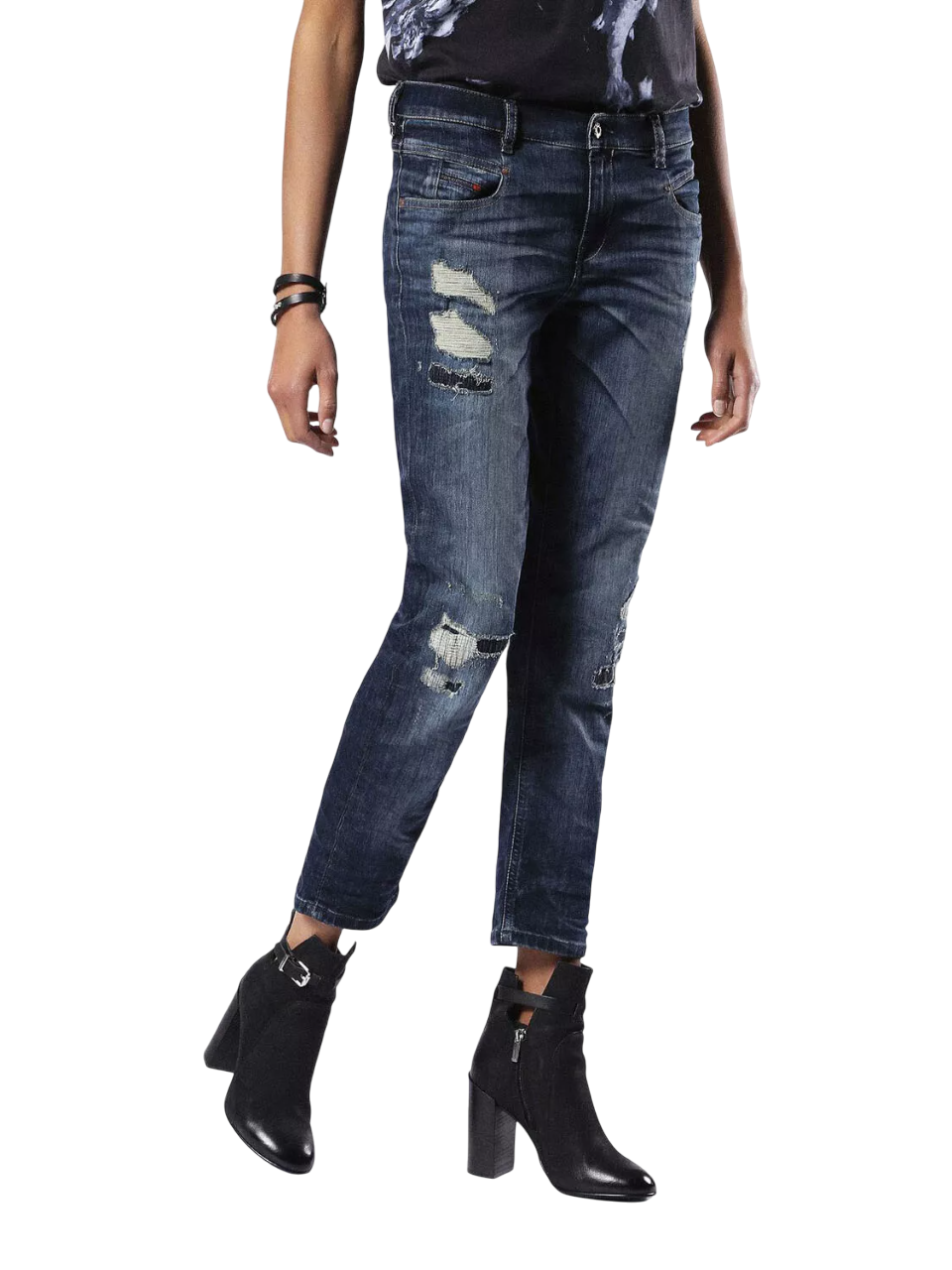 DIESEL Belthy-Ankle 0854T moteriški džinsai, W24, RRP 230 €, ploni, tiesūs, žemu juosmeniu, mėlyni. 