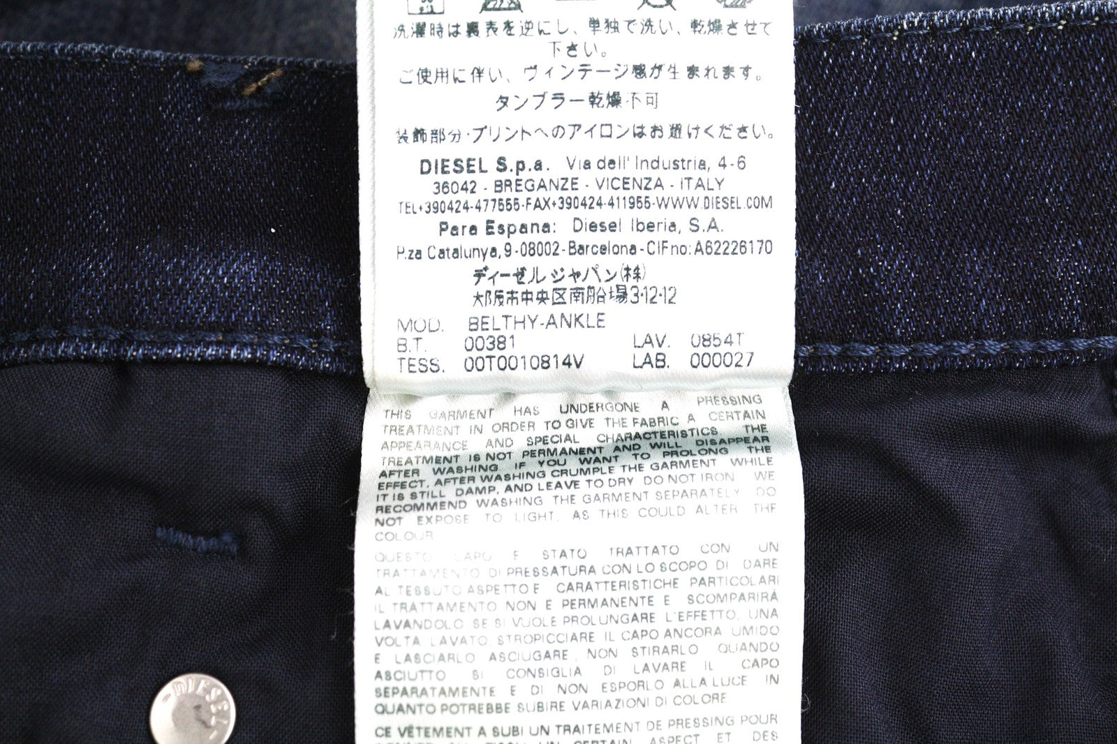 DIESEL Belthy-Ankle 0854T moteriški džinsai, W24, RRP 230 €, ploni, tiesūs, žemu juosmeniu, mėlyni. 