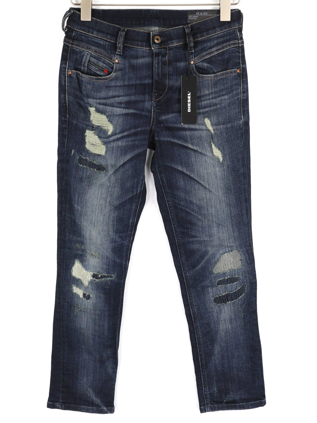 DIESEL Belthy-Ankle 0854T moteriški džinsai, W24, RRP 230 €, ploni, tiesūs, žemu juosmeniu, mėlyni. 