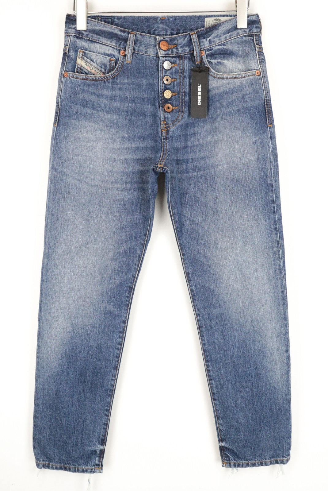 DIESEL Mharky-B 085AG vyriški W28/L30 aptempti mėlyni skalbti džinsai 